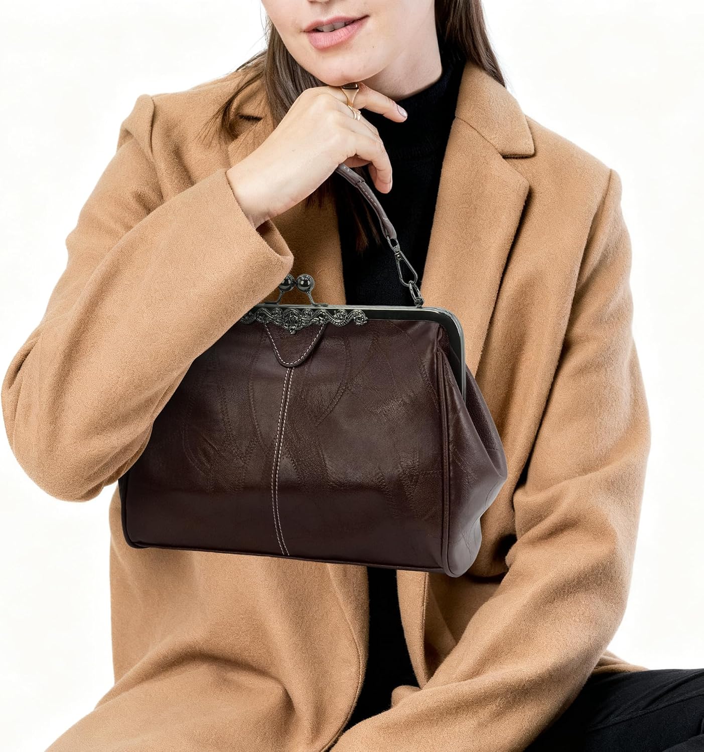 Purses for Women Vegan Leather Women's Handbag Crossbody with Kiss Lock Satchel Evening Clutch Purse Vintage Tote