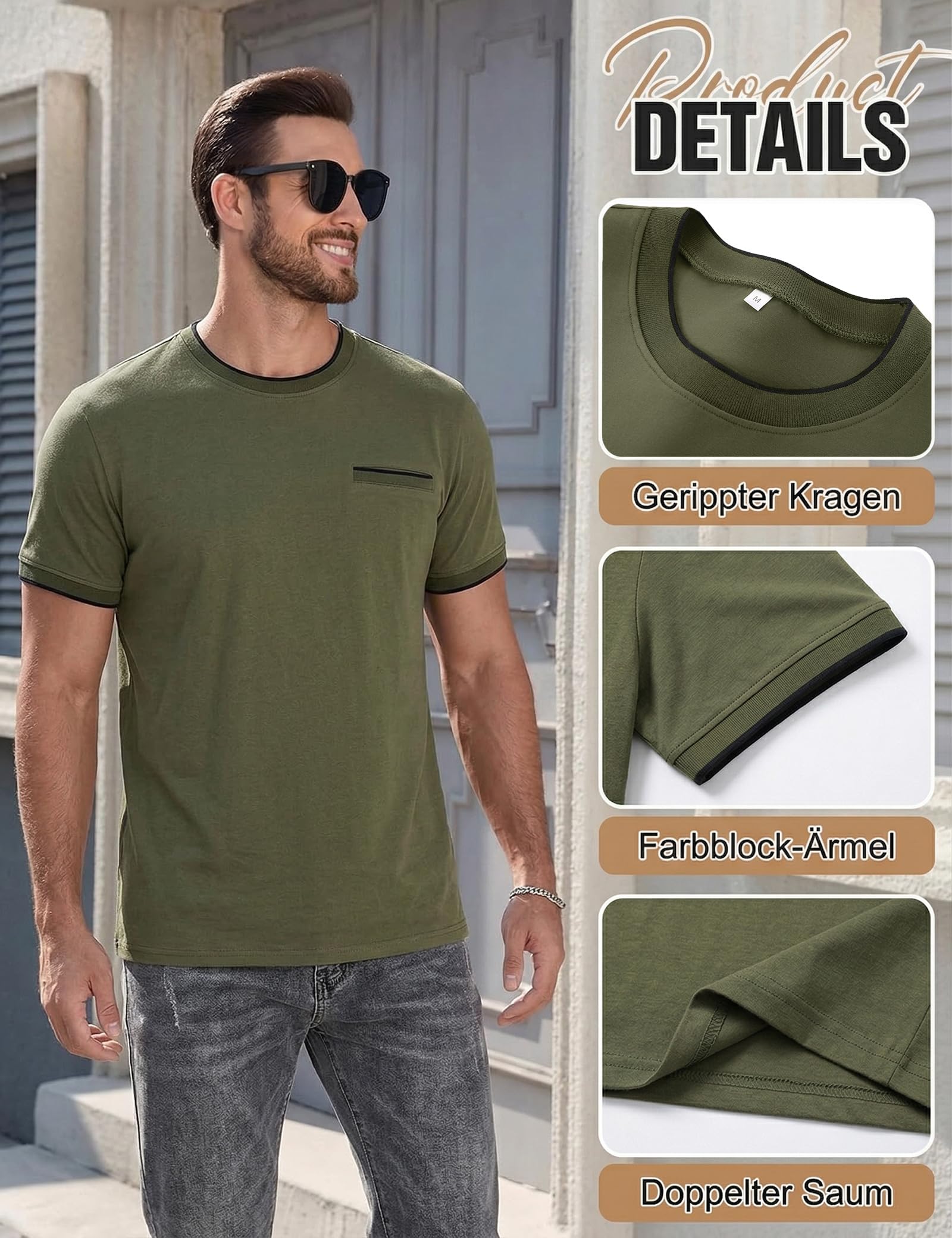 iClosam Camiseta Hombre Cuello Redondo Acanalada de algodón, cómoda y elástica, Corte Regular,Camisetas Manga Corta Hombre, Tallas S-3XL