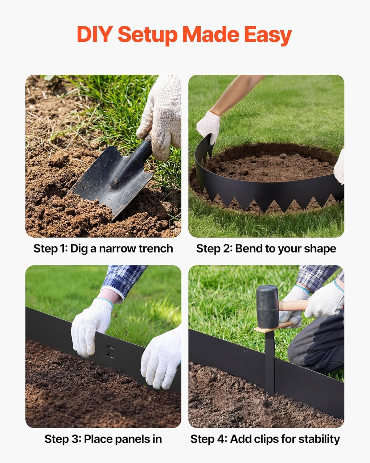 VEVOR Galvanized Steel Landscape Edging, 6-Pack 40 x 6 Inch Metal Edging for Landscaping with 6 Mounting Clips, Bendable Metal Garden Edge Border for Flower Bed, Yard Pathway, Black