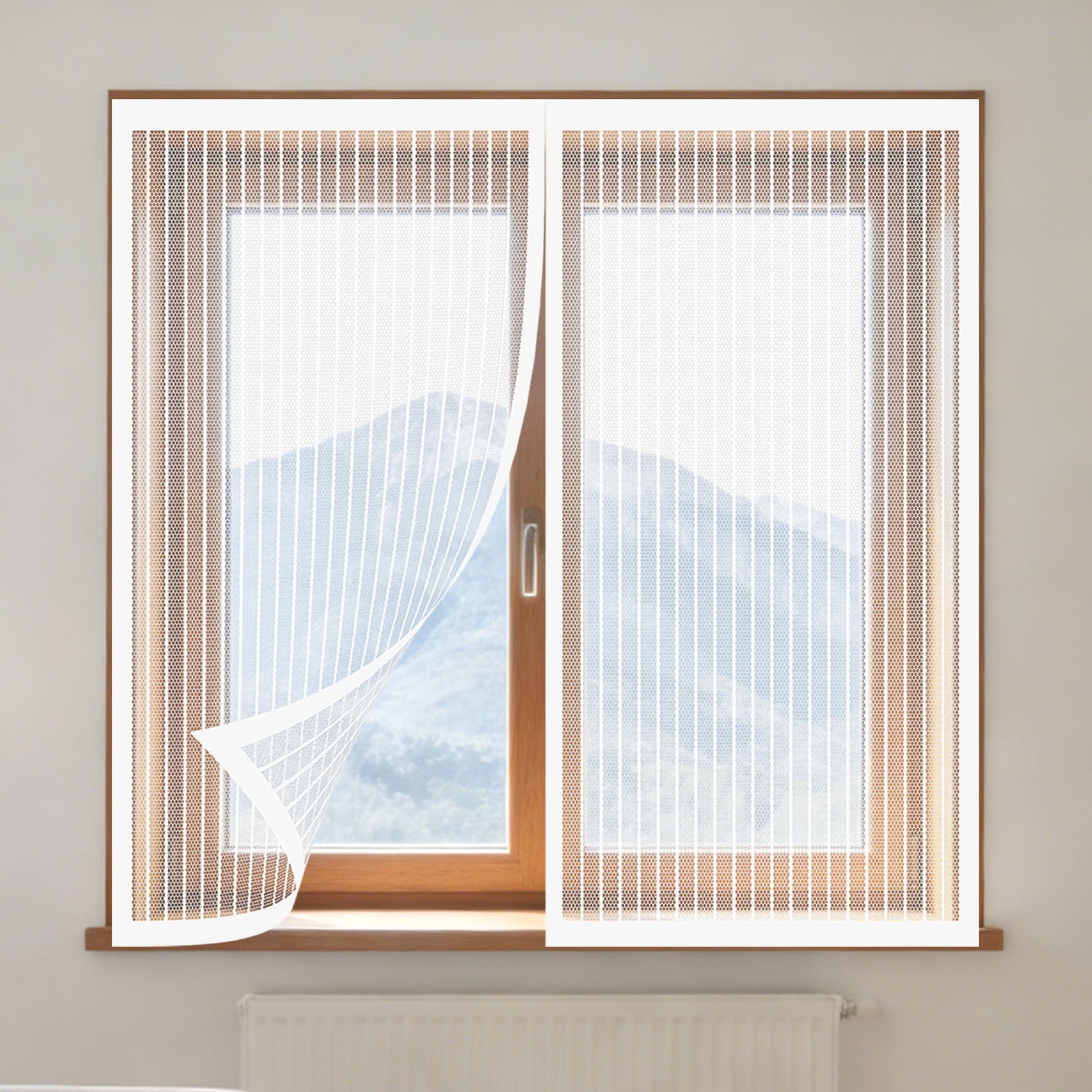 Window Fly Screen 145 x 105 cm Keep Fly Mosquito Out DIY Selfadhesive Insect Mesh Curtain Easy Install for Living Room Bedroom Offfice, White