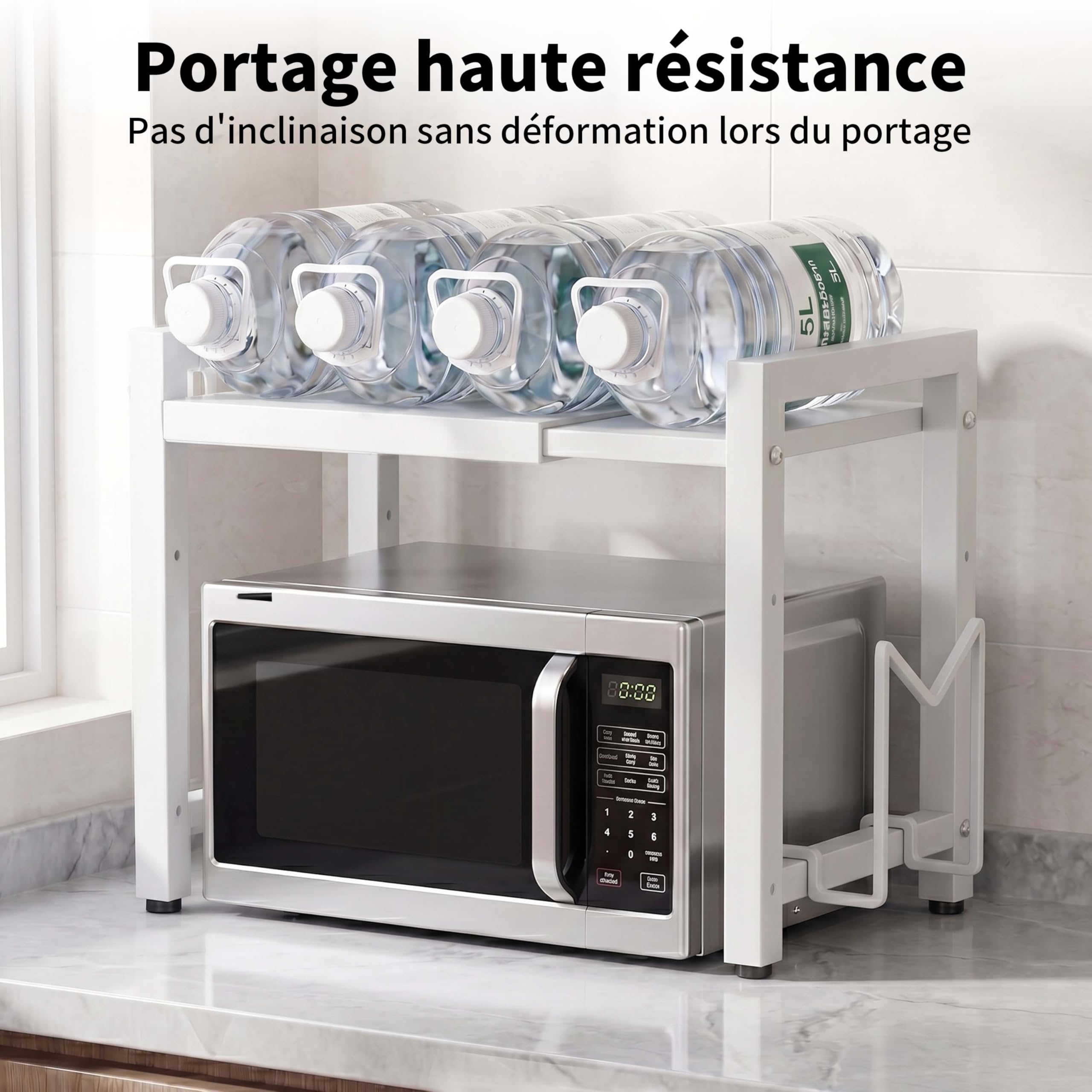 Étagère Extensible à 3 Niveaux pour Micro-Ondes,Métal Four à Micro-Étagère pour Micro,support pour four,Salle à Manger avec Crochets,pour Micro Ondes pour comptoir de Cuisine (Blanc TL3, 2 Niveaux)