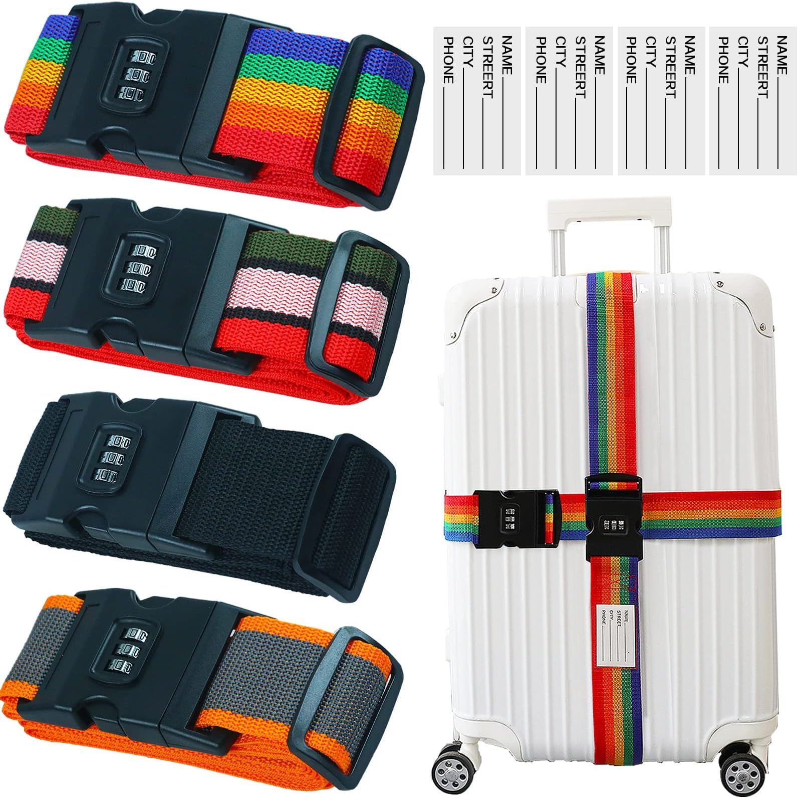 8 Pack Luggage Straps Suitcase Tags Set, Travel Adjustable Suitcase
