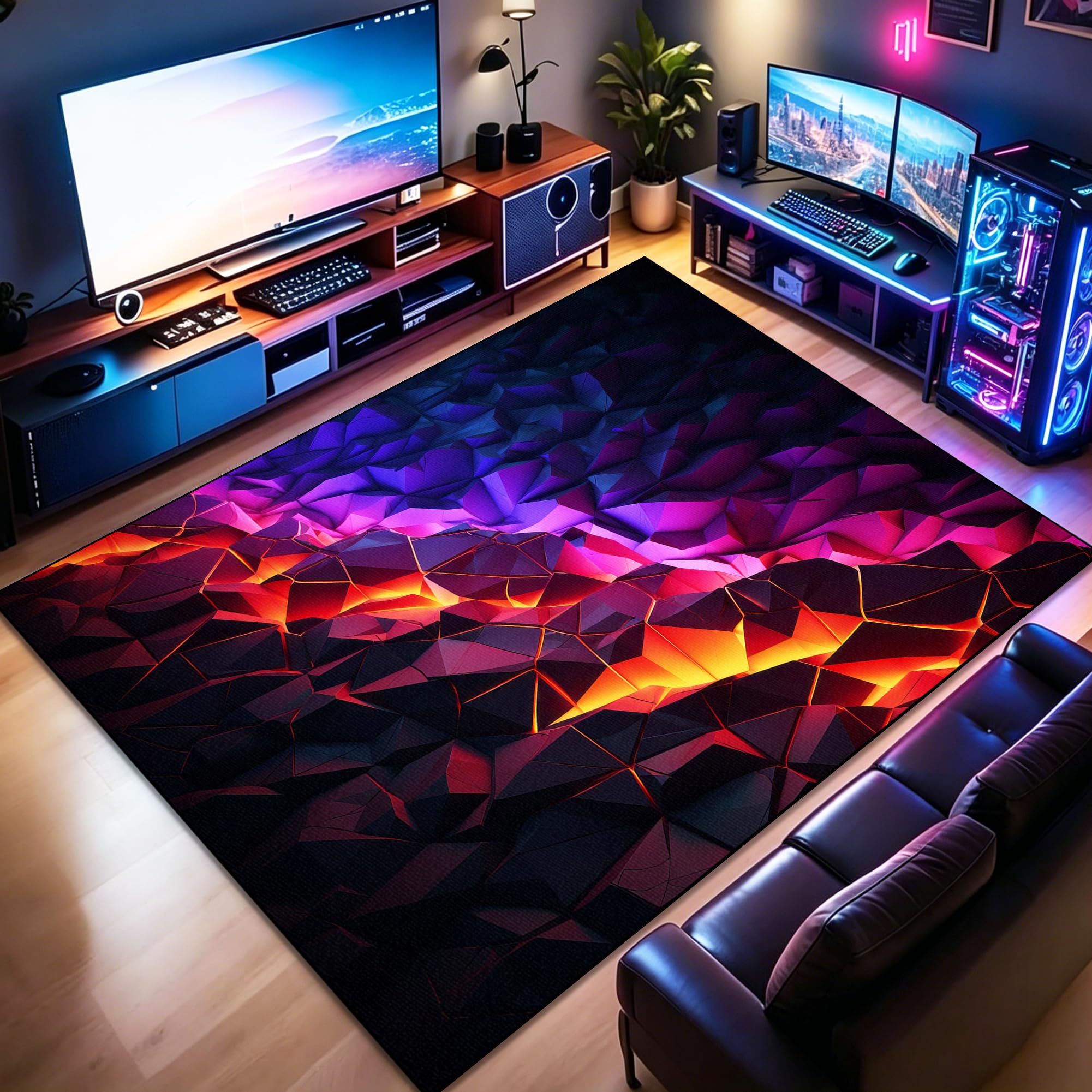 Tapis de sol gaming 160x210cm antidérapant et lavable pour salon de jeu