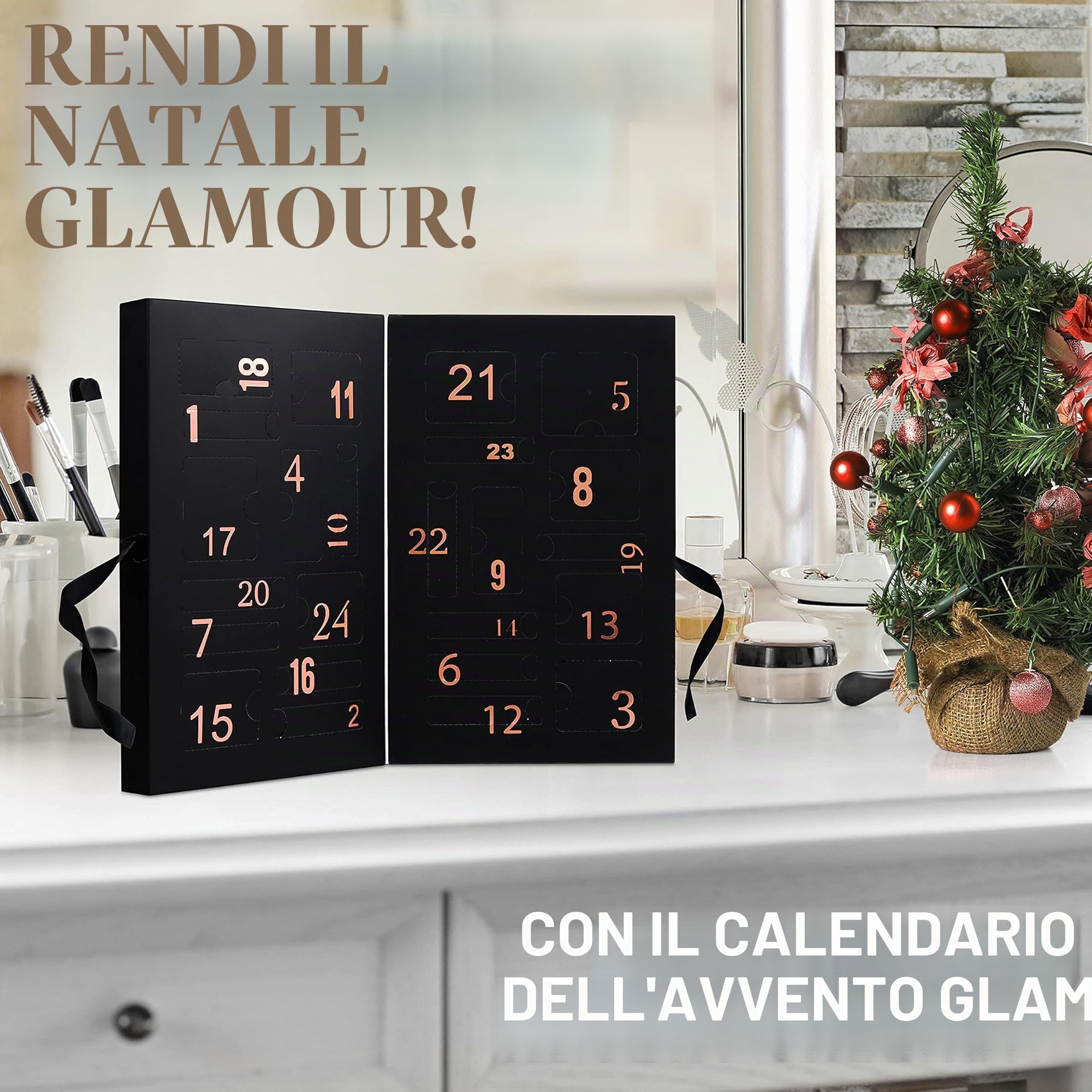 KreativeKraft Calendario Avvento 2025 Donna Ragazza Set Trucco o Prodotti per la Cura Della Pelle Countdown Natale Calendari Avvento Regali per Lei (Nero)