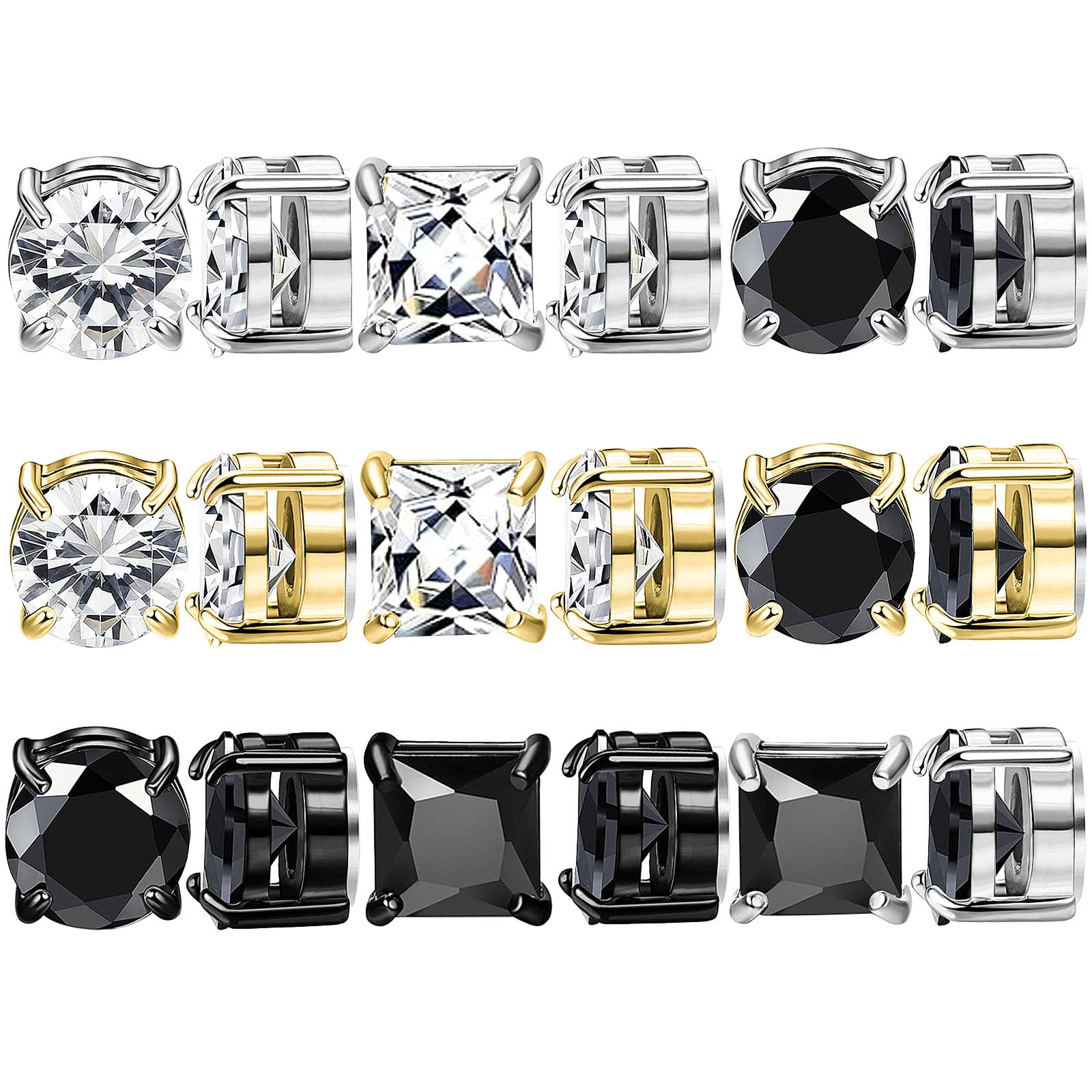 NEWITIN 9 Pairs Magnetic Earrings for Men Clip on Earring Stainless Steel Magnet Earring Unisex Hoop Dangle Cross CZ Studs Non Piercing Magnetic Stud Earrings for Men Women