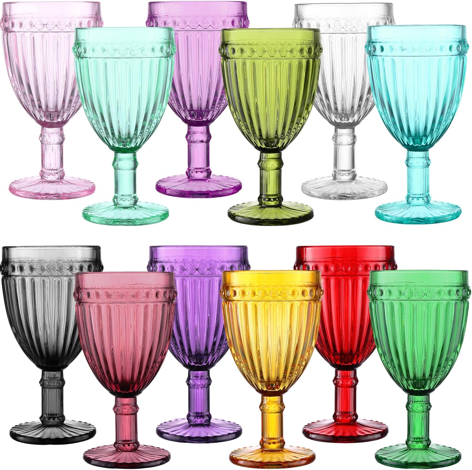Roshtia 12 Pcs Wine Glass Goblets Colored Wine Goblets