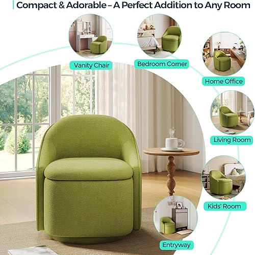 Miniatura 7 de LINSY Juego de 2 sillas giratorias decorativas, cómodas sillas de barril de felpilla con almacenamiento giratorio de 360 grados para sala de estar,