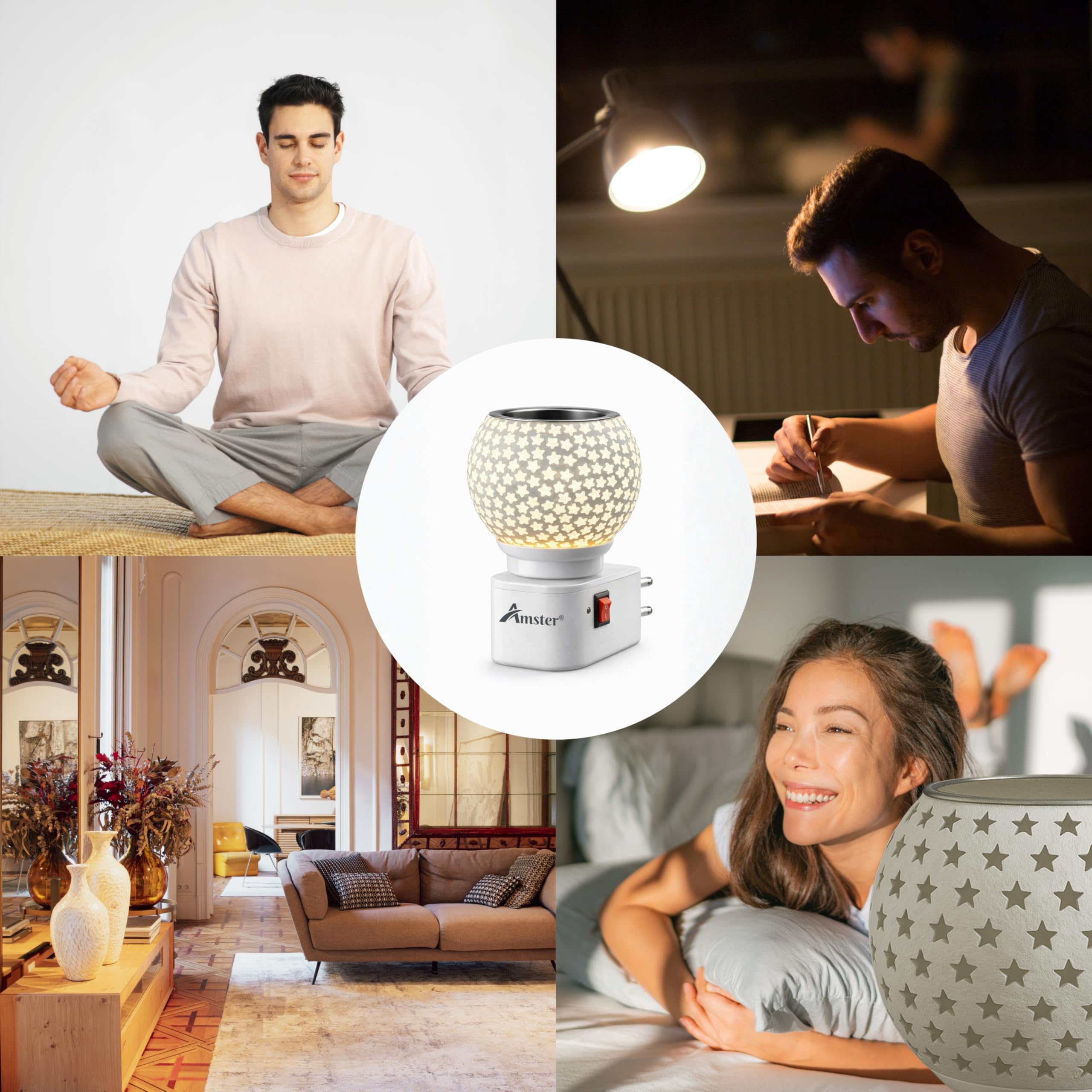 Amster Electric Kapoor Dani & Aroma Diffuser – 2-in-1 Multipurpose Incense Burner with Night Lamp – Ceramic Camphor Diffuser for Home, Office & Temple – Stress Relief & Spiritual Decor (KD1) 4
