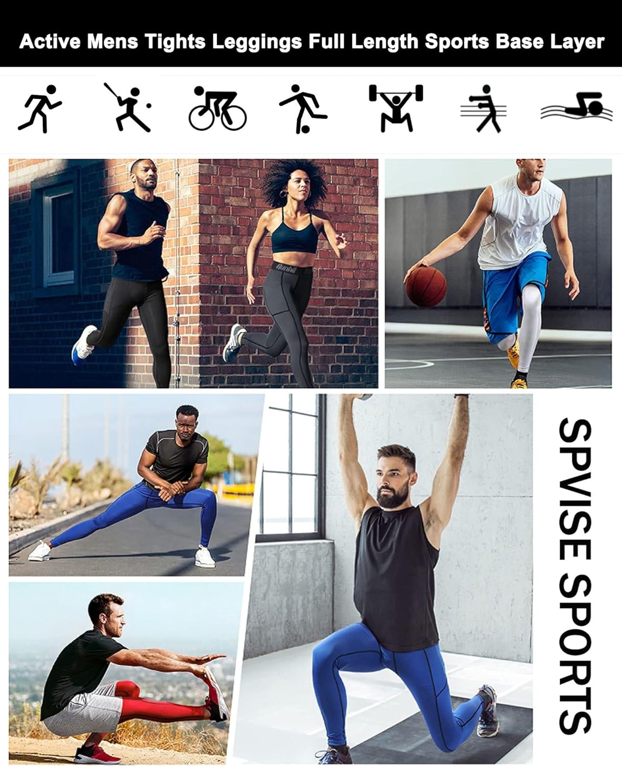 SPVISE Men's Compression Pants Workout Leggings Running Tights Cool Dry Athletic Baselayer Pants for Basketball Yoga Cycling - Image 5