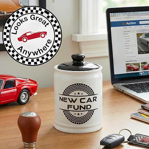 Miniatura 5 de Cottage Creek New Car Fund Jar - Alcancía para papá, accesorios y regalos para amantes, regalos de autos de carreras para hombres