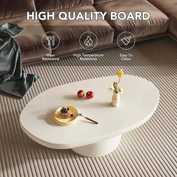 Guyii Oval Coffee Table, Modern Center Table, Cream White Tea Desk for Living Room, Bedroom, Home Office, Easy Assembly