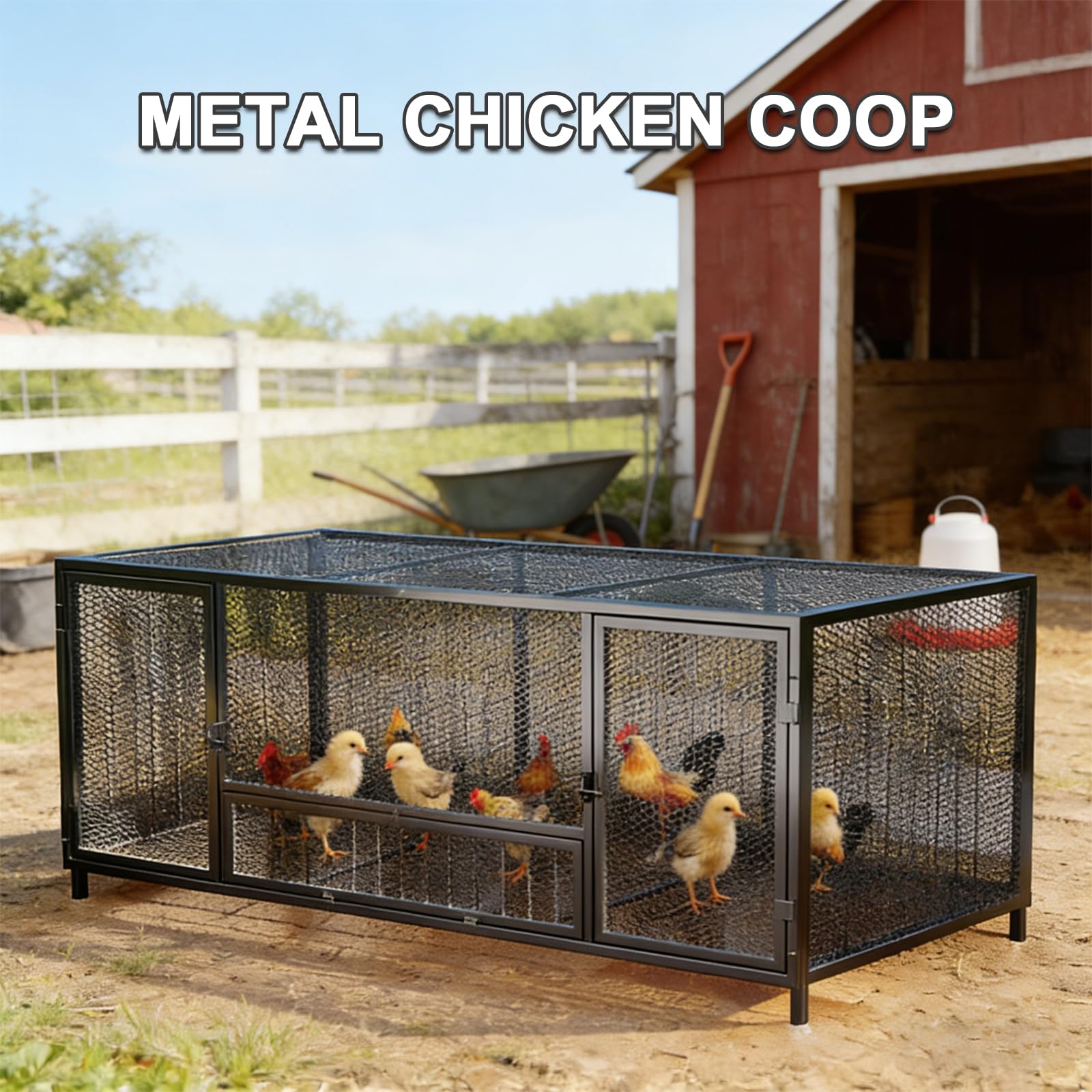 Gallinero para Exteriores, Gallinero Metálico para Jardín con Puerta con Cerradura Y Corral para 6 A 8 Gallinas; Fácil Montaje. Jaula para Aves De Corral, Patos Y Conejos. Natural 100x58x62cm