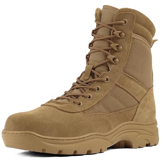 Botas de Combate Táticas Militares Masculinas com Zíper Lateral, Estilo Militar/Policial, Antiderrapantes, Para Uso Em Segurança, Na Cor Marrom Coyote Do Deserto, Tamanho 8,5 Eua.