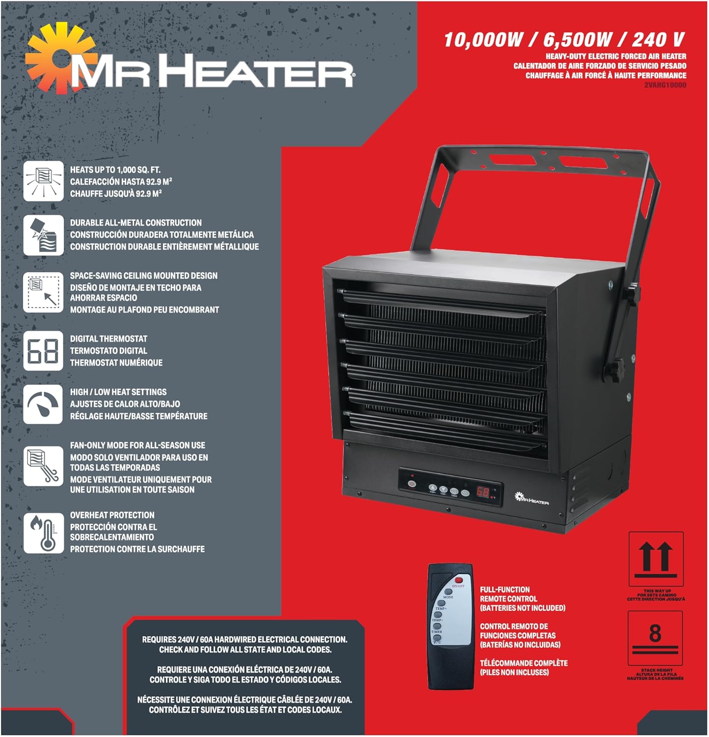 10,000/6,500W 240V Ceiling Mount Garage Utility Heater