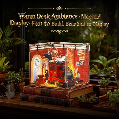 Miniatura 5 de Sosuy Magic Station - Rompecabezas 3D, modelo de estación de tren de acrílico con luces, plataforma mágica, asistente de escena, juguete para niños,