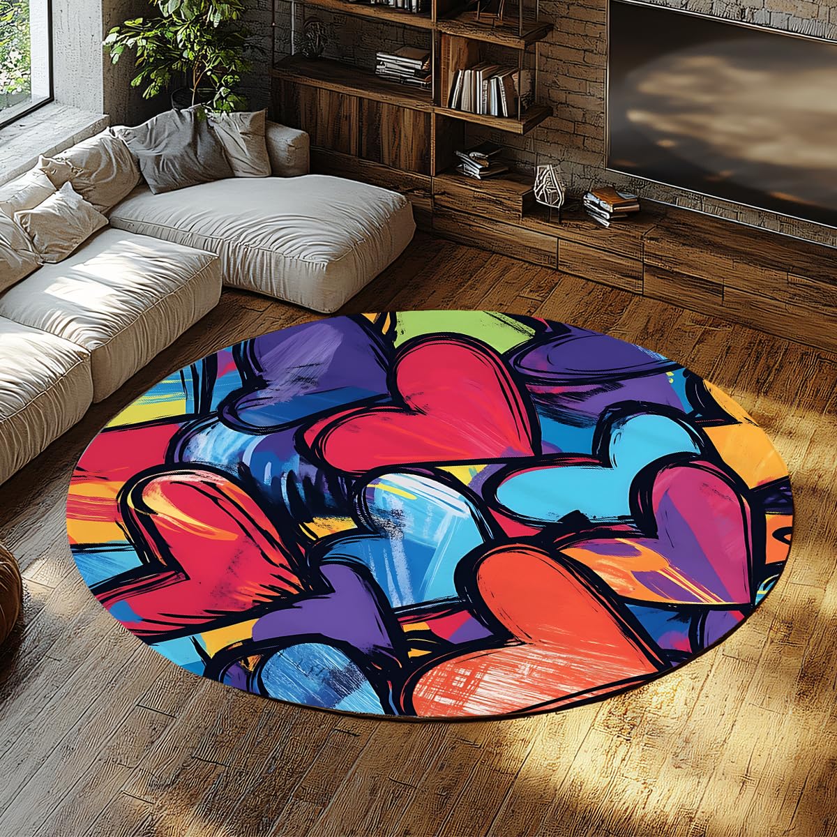 Tapis lavable en machine rond de 135cm pour éviter les glissades en chambre