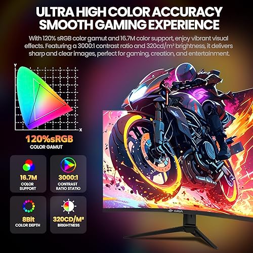 Vista 23 de CRUA Monitor curvo para juegos de 24 pulgadas, monitor de computadora de 165 Hz/200 Hz, FHD 1920 x 1080, 120% sRGB, AMD FreeSync, filtro de luz
