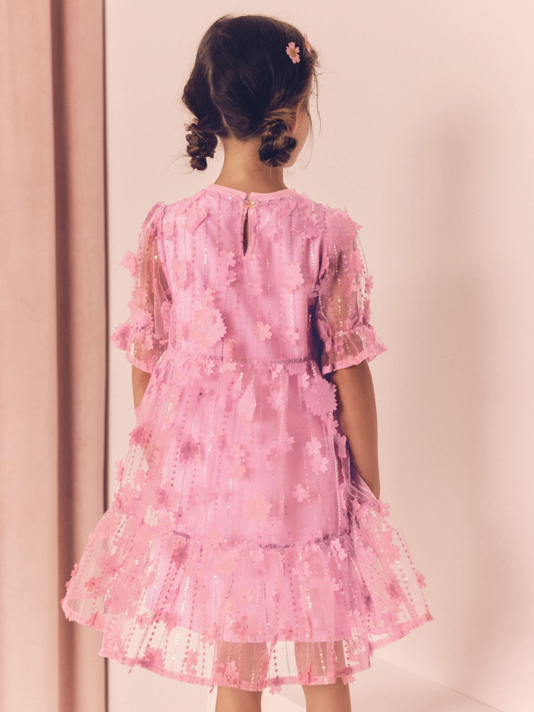 NEXT Mädchen Standard Mesh-Partykleid mit Paillettenblume