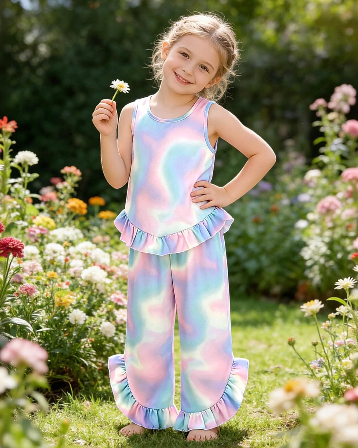 Coco&RARA Toddler Girl Clothes Girls Summer Outfits 2-Piece Cute Ruffled Sleeves Top Print Short Spring Summer Set 1-5T - Image 3