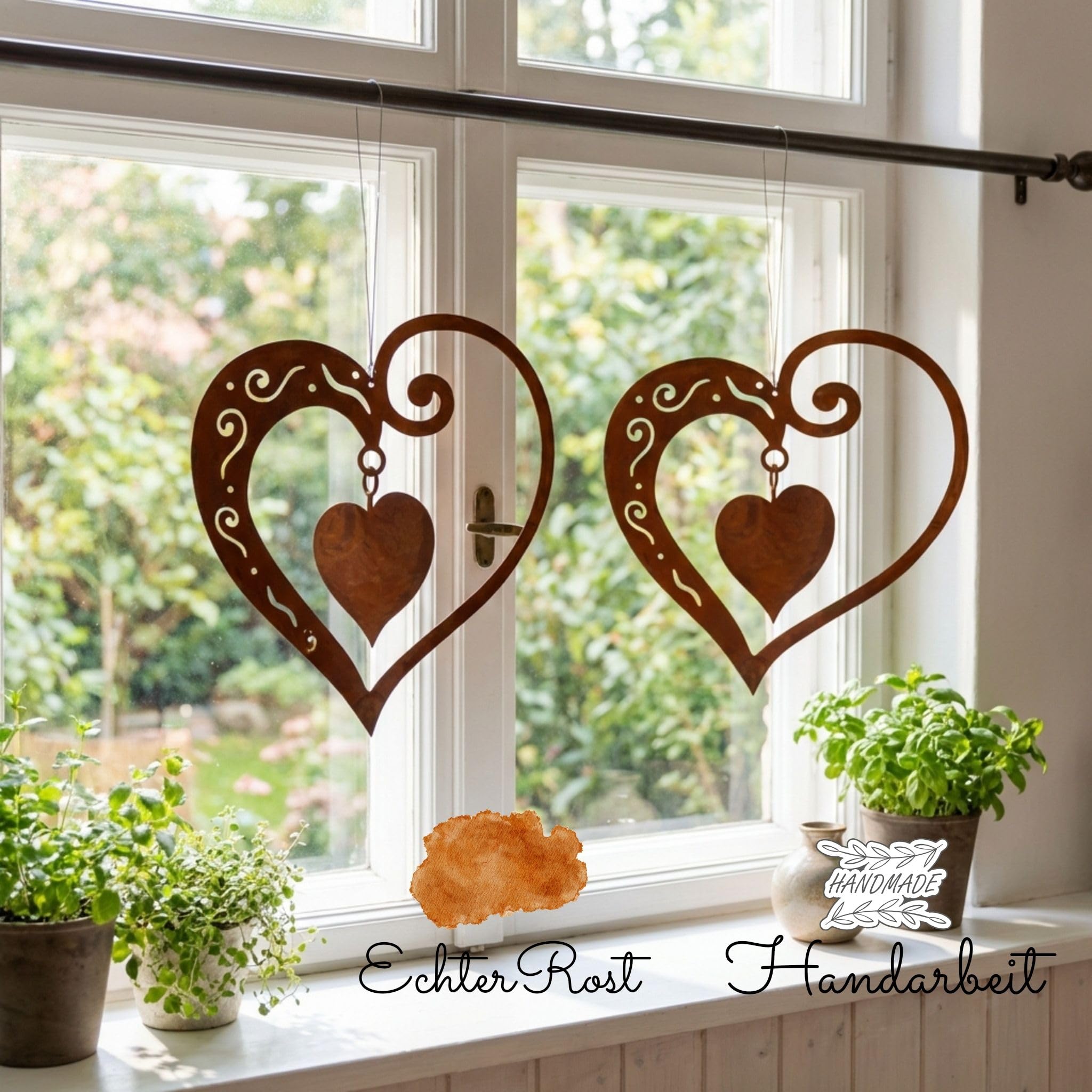 Rostikal Set 3 Cuori Decorativi Vintage In Metallo Effetto Ruggine - 5 Cm