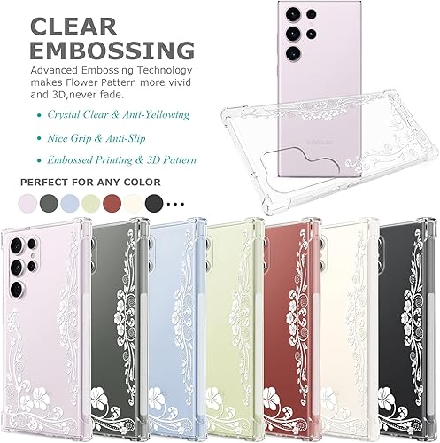 Miniatura 2 de FL-12 - Funda transparente floral para Galaxy S23 Ultra 5G para mujeresniñas, bonita funda de teléfono para Samsung Galaxy S23 Ultra, diseño floral,