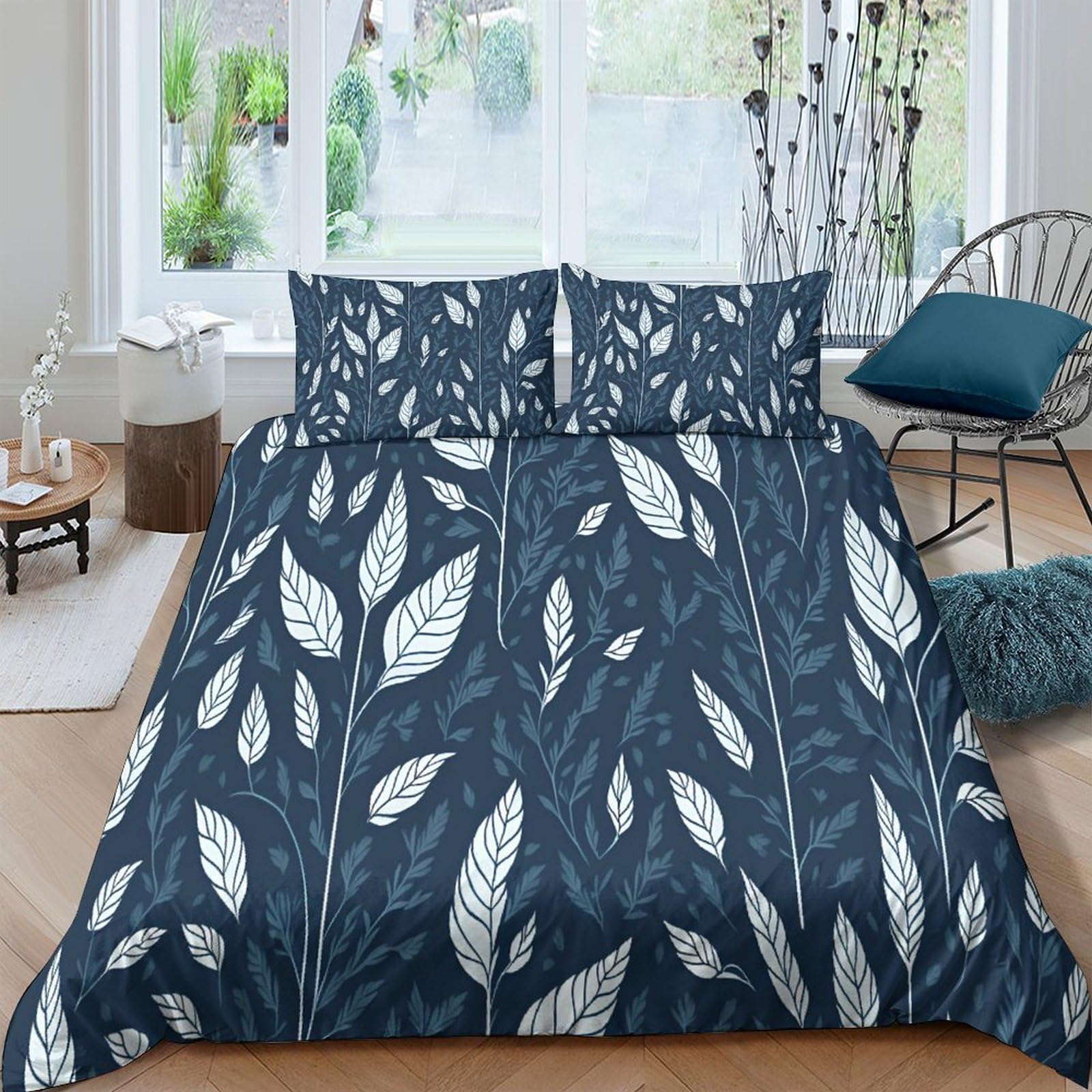 Housse de couette zippée feuilles d'art pour changer votre lit sans effort en King size