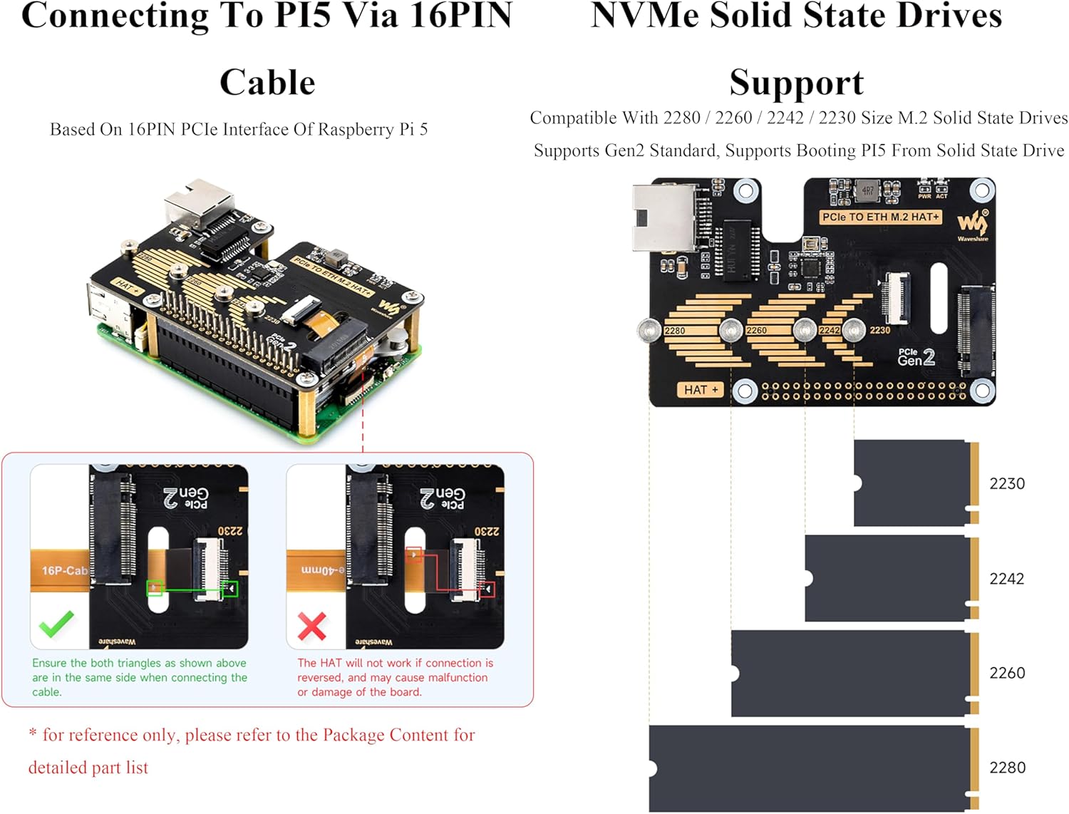 PCIe to ETH and M.2 Adapter Board Compatible with Raspberry Pi 5, Expands M.2 Hard Drives and Gigabit Ethernet Ports in 2230/2242 / 2260/2280 Sizes, 5Gbps Data Rate,Driver-Free, Plug and Play