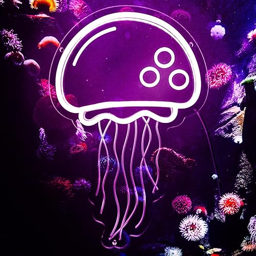 Miniatura 2 de Letrero de neón de medusa para dormitorio, sala de juegos, decoración de pared, letreros de luz LED de neón morados, arte 3D, letreros de neón