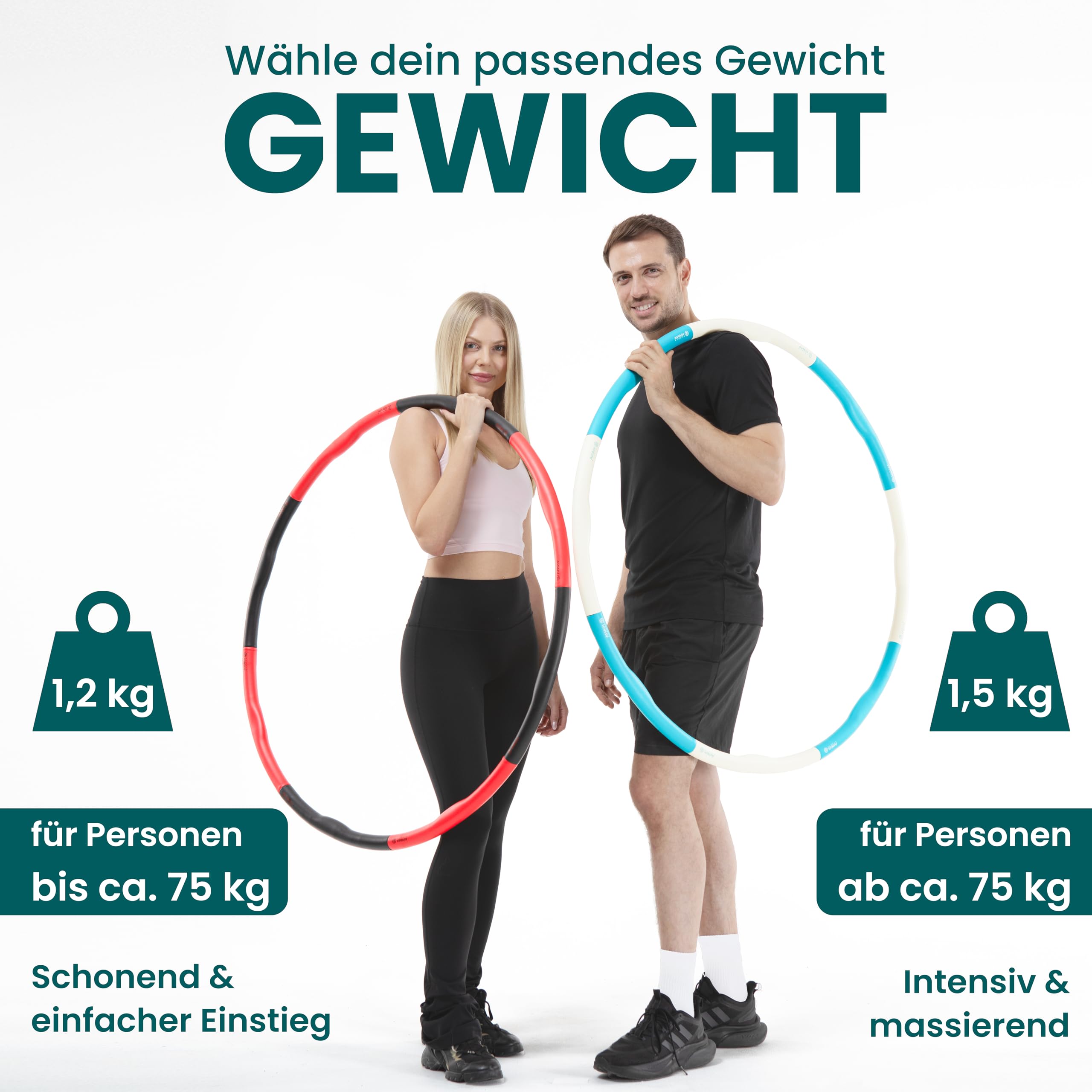 KIANA SPORTS® Hula Hoop Reifen Erwachsene [1,2 & 1,5 kg] – mit Tasche & Übungsplan – Fitnessreifen zum Abnehmen – Gymnastikreifen mit Wellen – Entwicklung in Deutschland