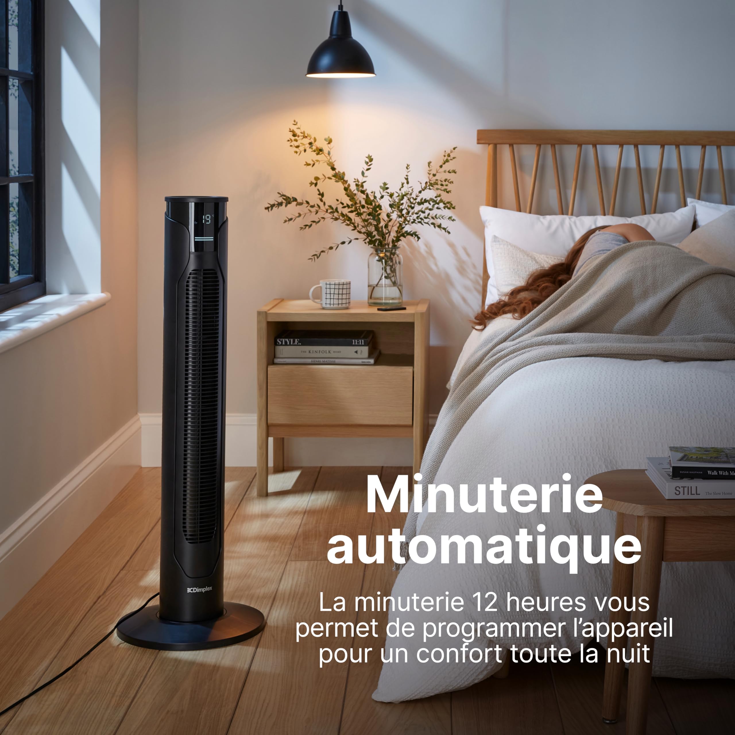 DIMPLEX Ventilateur Colonne Oscillant 70°, 3 Vitesses, Minuterie 12h, Écran LED, 4 Modes, Télécommande, Anthracite