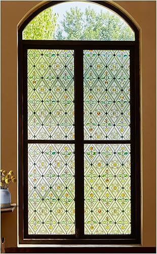 Película para ventana de vitral, película de privacidad para ventana, esmerilada, floral, 3D, decorativa, estática, bloqueo de calor, tinte para