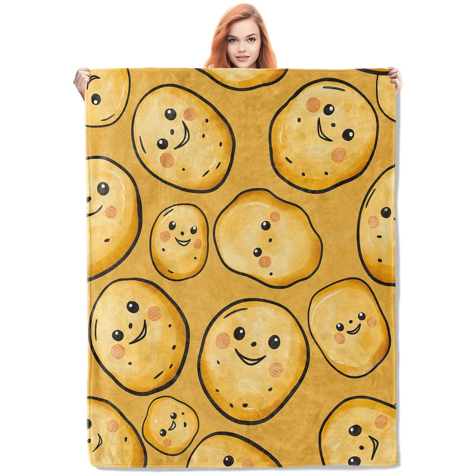 Couverture flanelle pommes de terre 127x100cm pour lit et canapé