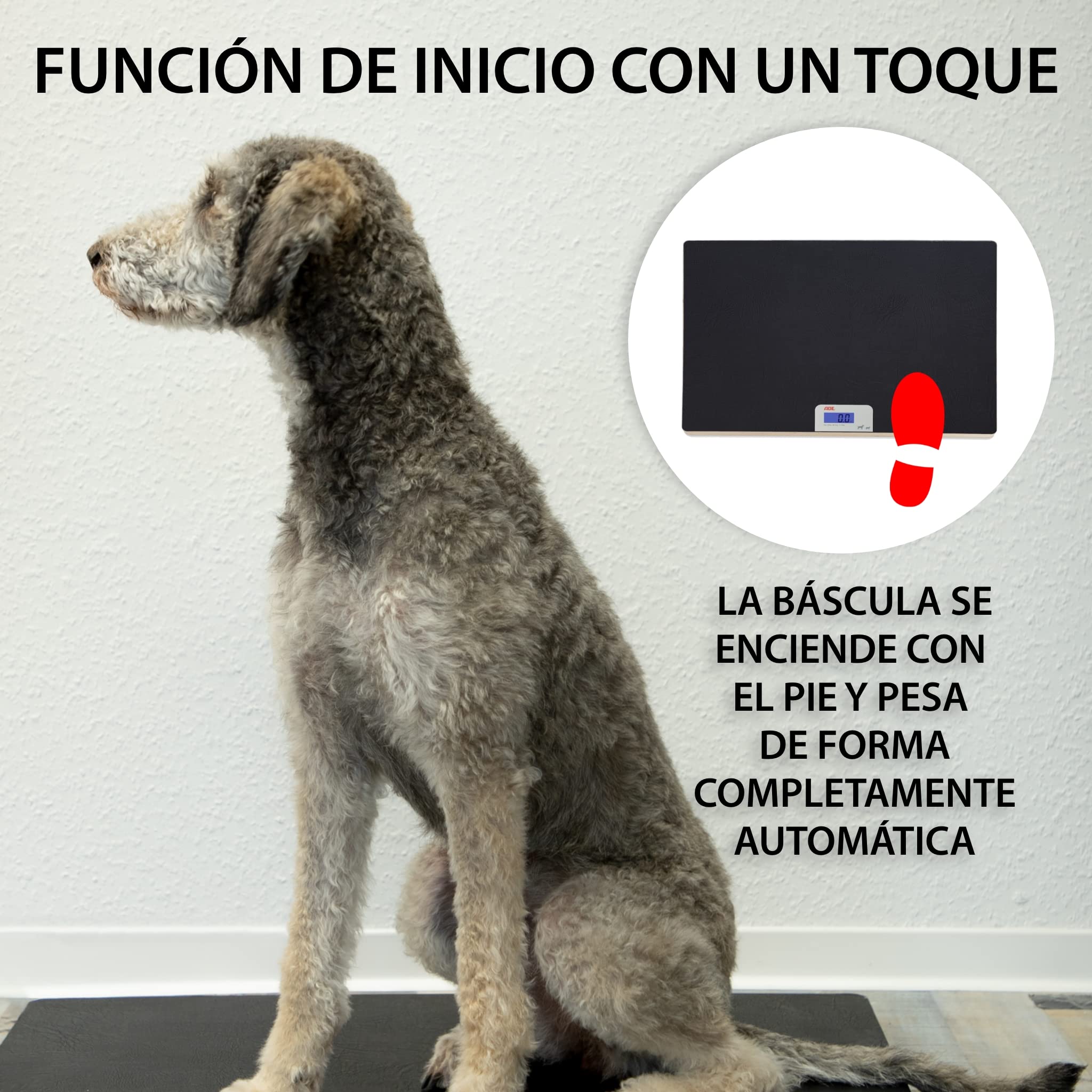 ADE Báscula digital para mascotas de hasta 100 kg | báscula para perros grandes XL | extra ligera y plana | superficie que no daña las patas | también para gatos y animales pequeños