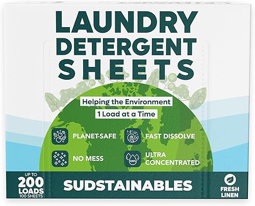 Hojas de detergente ecológicas para ropa (100 hojas y 200 cargas) Sábanas de lavandería Tiras de lavandería transparentes a base de plantas para