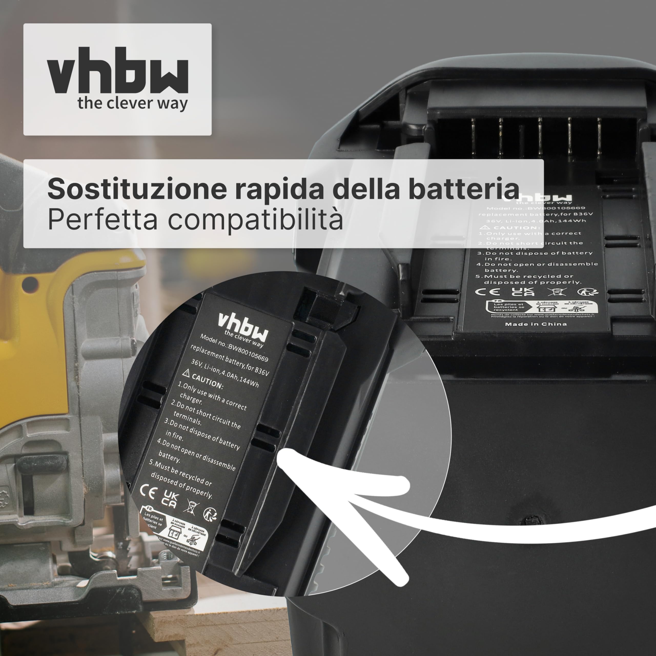 vhbw batteria compatibile con Hilti WSC 7.25-A36 utensile (4000 mAh, Li-Ion, 36 V)