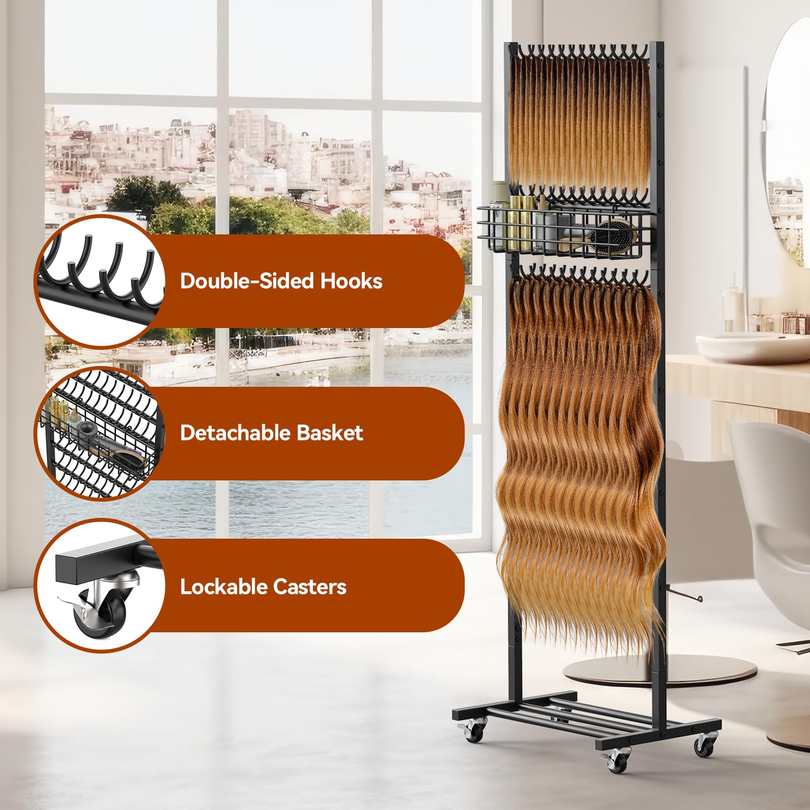 CADUKE Braiding Rack con 286 Pegs, Braiding Hair Rack de Pie Doble Cara con Ruedas y Cesta de Almacenamiento, Soporte para Extensiones de Cabello para Hairstylists y Braiders, para Salón o Hogar