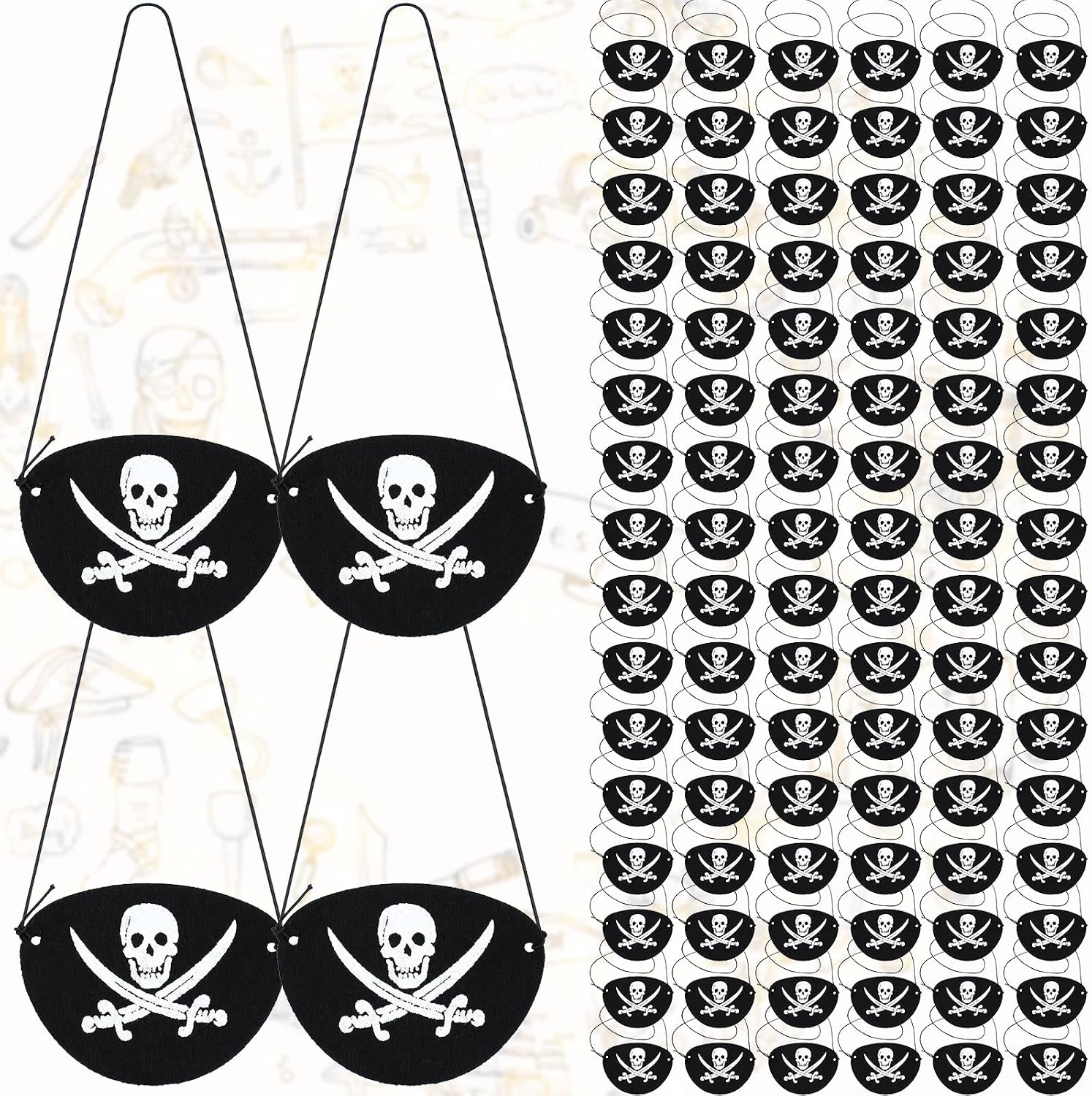 Handepo 200 Pcs Pirate Eye Patches Felt Skull Crossbones Black for Adults | Captain Costume Accessories, Halloween Christmas Party Favors, One Eye Mask with Knife Design, Theme Birthday Supplies