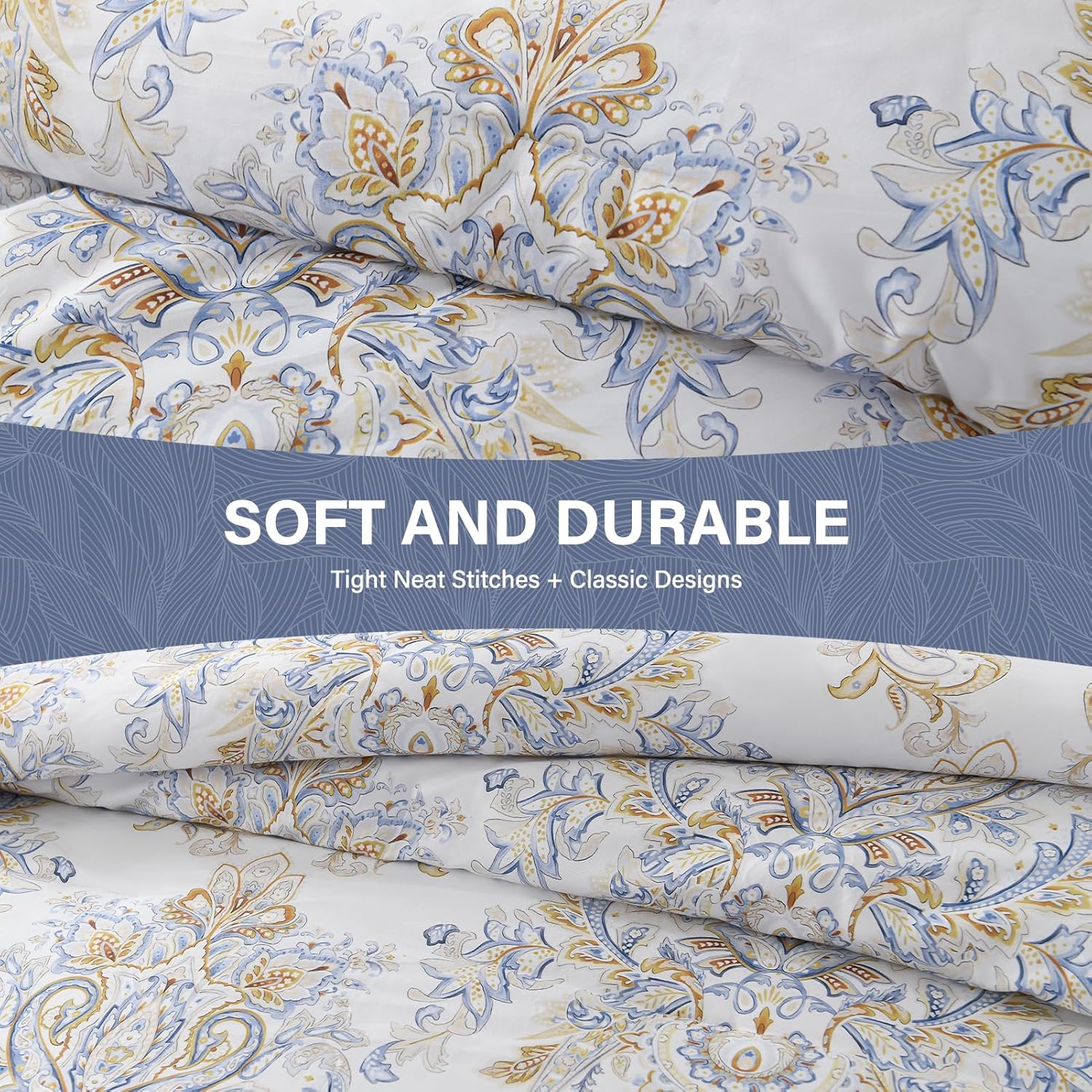 SahSahCasa Cotton Comforter Set King Size, King Comforter Bedding Set, Paisley Floral Damask Patterns Comforter, Chic Fluffy Quilted All-Season Luxury Bed Set, Duvets and Down Alternative, 3pcs