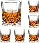 Crystal Whiskey Glasses Set of 6, Large Lead-Free Crystal Glass, Tasting Cups Scotch Glasses, Old Fashioned Glass, Tumblers for Drinking Irish Whisky, Bourbon, Tequila (6, Square Pattern, 10.8oz)