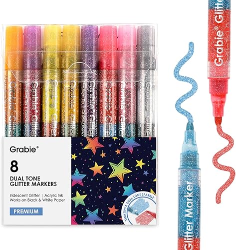 Miniatura 9 de Grabie - Marcadores de purpurina metálicos, marcadores de pintura acrílica de punta extrafina, bolígrafos de purpurina de tinta a base de agua de
