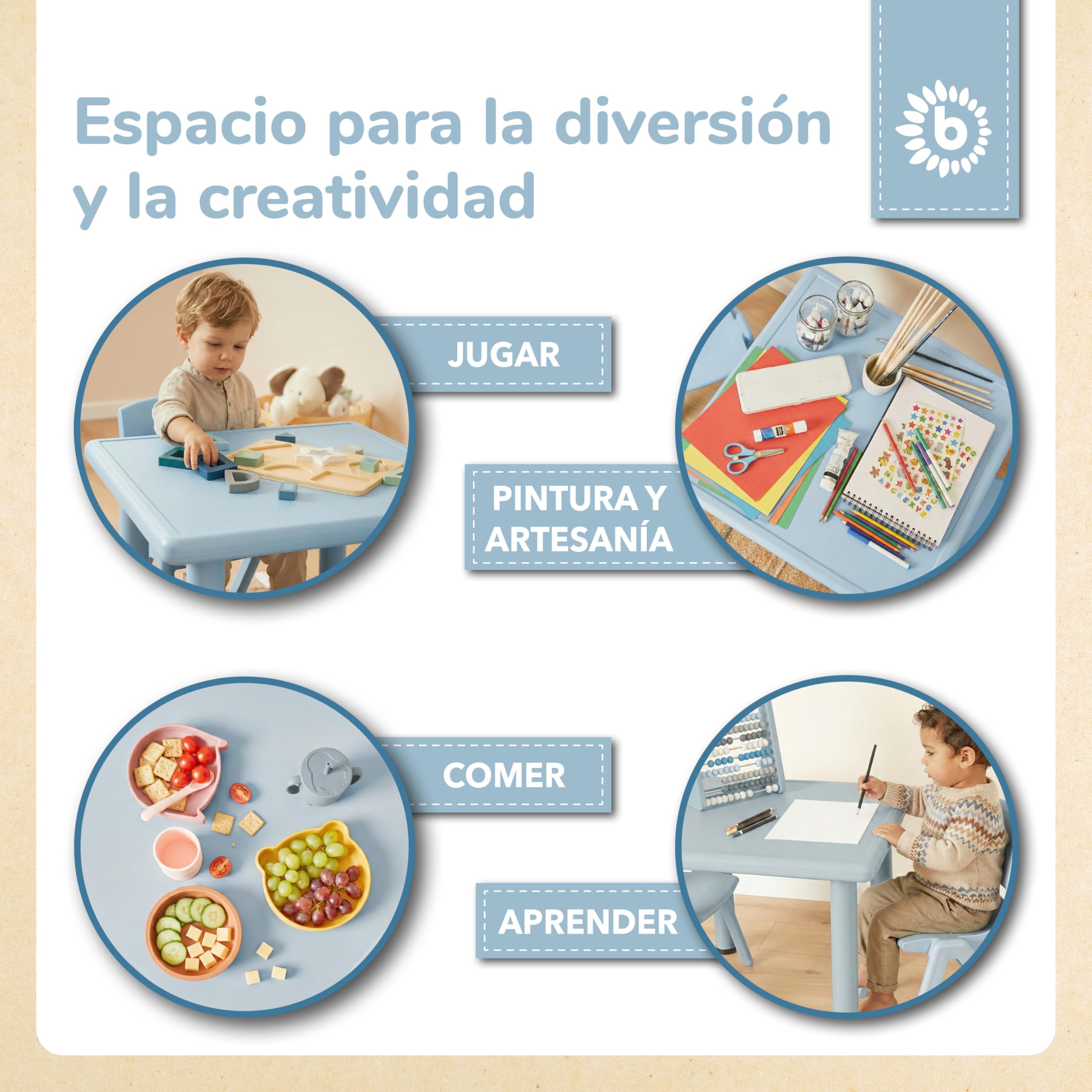 BIECO Mesa Infantil Grande Hazy Blue 62x62x52 cm | Mesa para Niños | Jardín Plástico | Muebles Jardín Exterior | Plástico Exterior