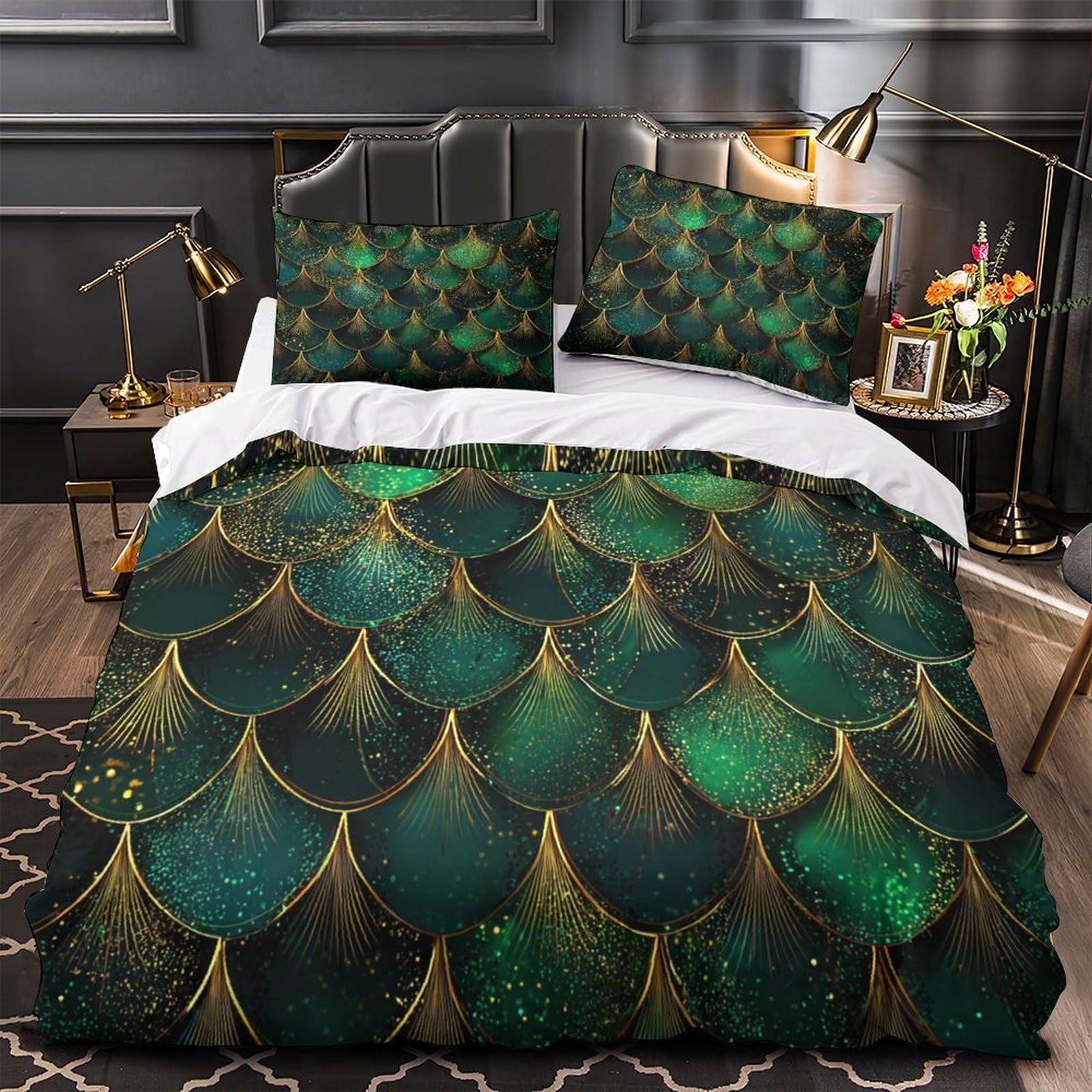 Design Art Déco élégant pour cette parure de lit haut de gamme au fini soyeux