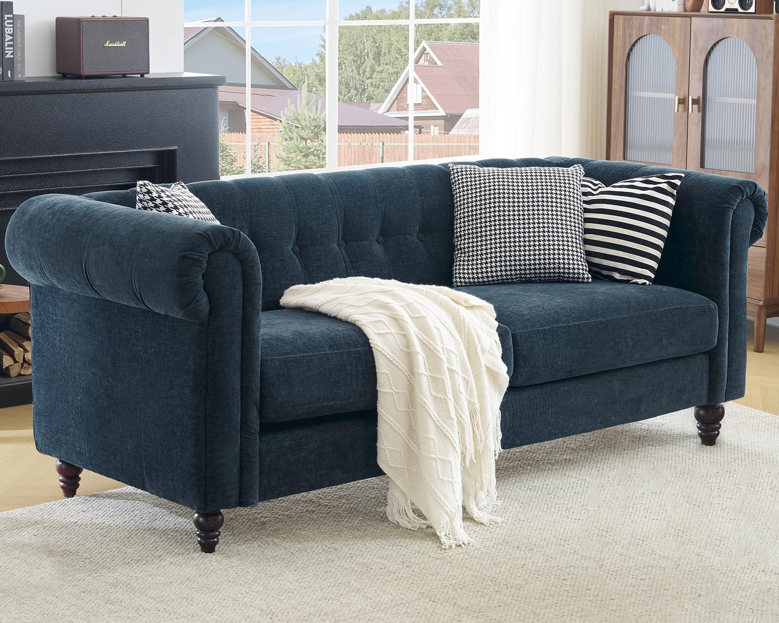 ELUCHANG81" Oversized Sofa Couch, Modern Couches for Living Room, 3 Seater Tufted Sofa Loveseat with 23.5" Deep Seat, Comfy Chenille Fabric Chesterfield Sofa, Blue