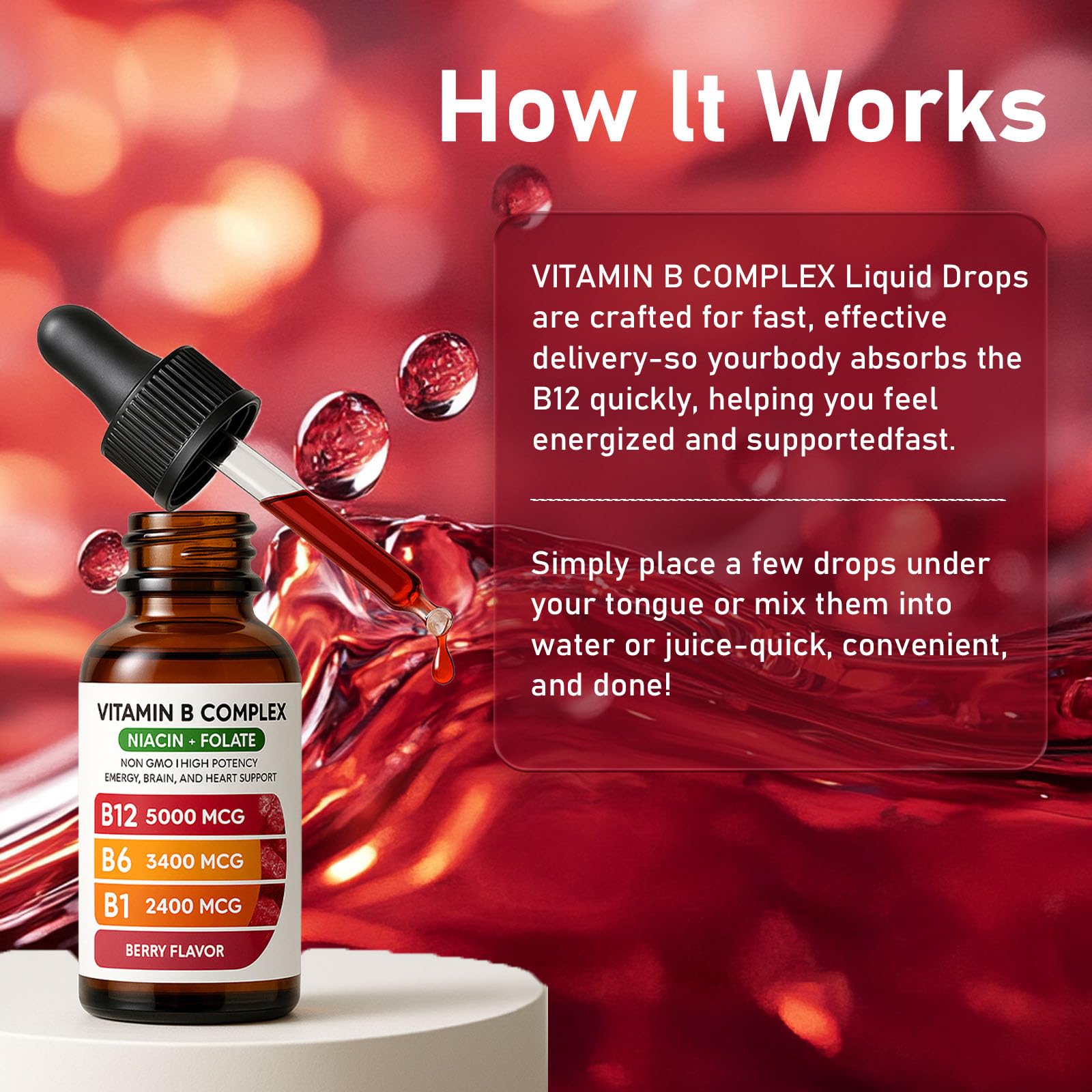 Vitamin B12 Complex with B1, B6, Vitamin B12 Raspberry Liquid Supplement, Essential Vitamin 5-in-1 Vitamin B Complex Liquid Drops, Brain Function, Focus, and Natural Energy Support (2PCS) — Amazon image 6