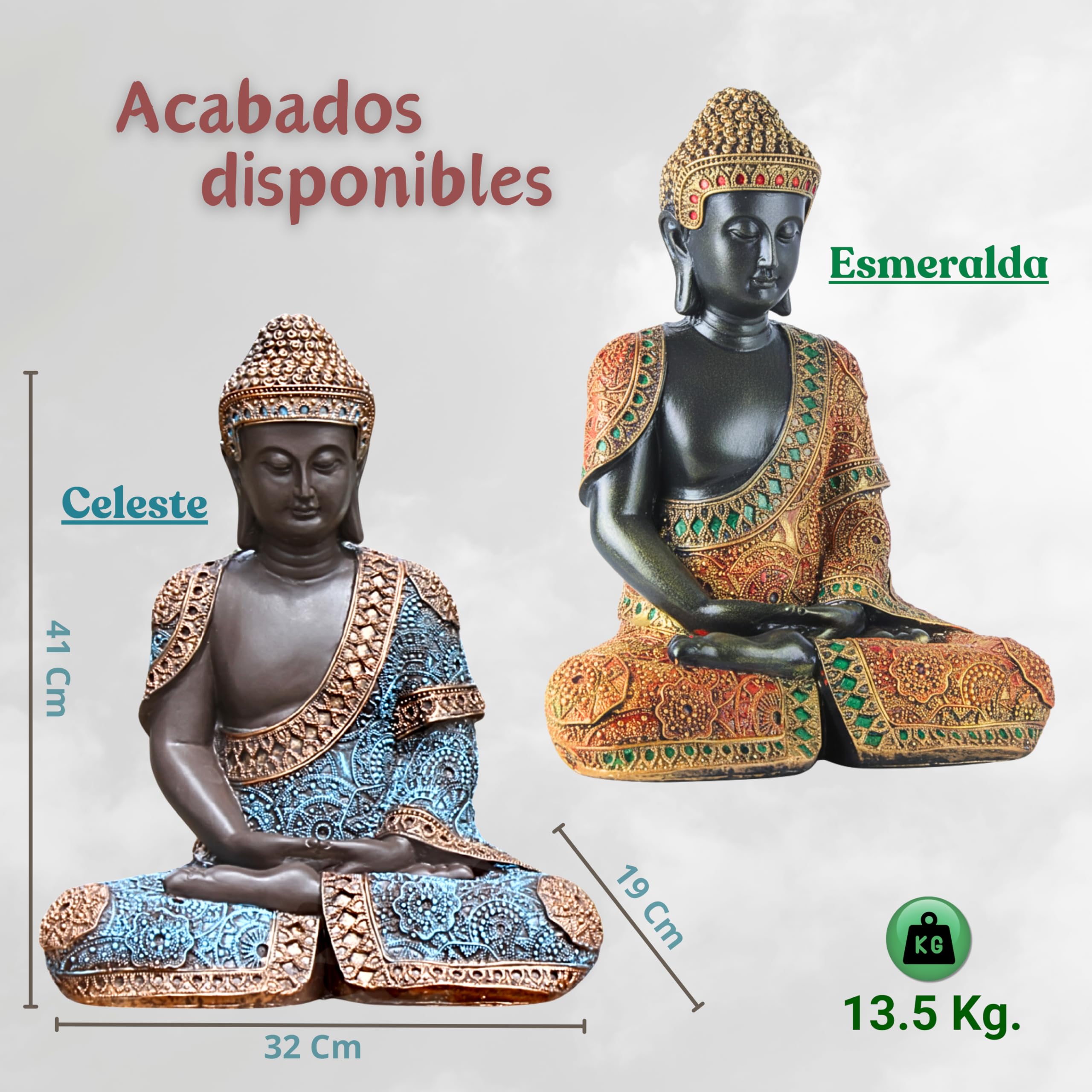Buda de la Suerte, 41 cm (Celeste) – Budas Decorativos Grandes de Piedra Artificial para Decoracion Jardin Exterior, Figuras Jardin Exterior y Estatuas Decorativas Grandes.