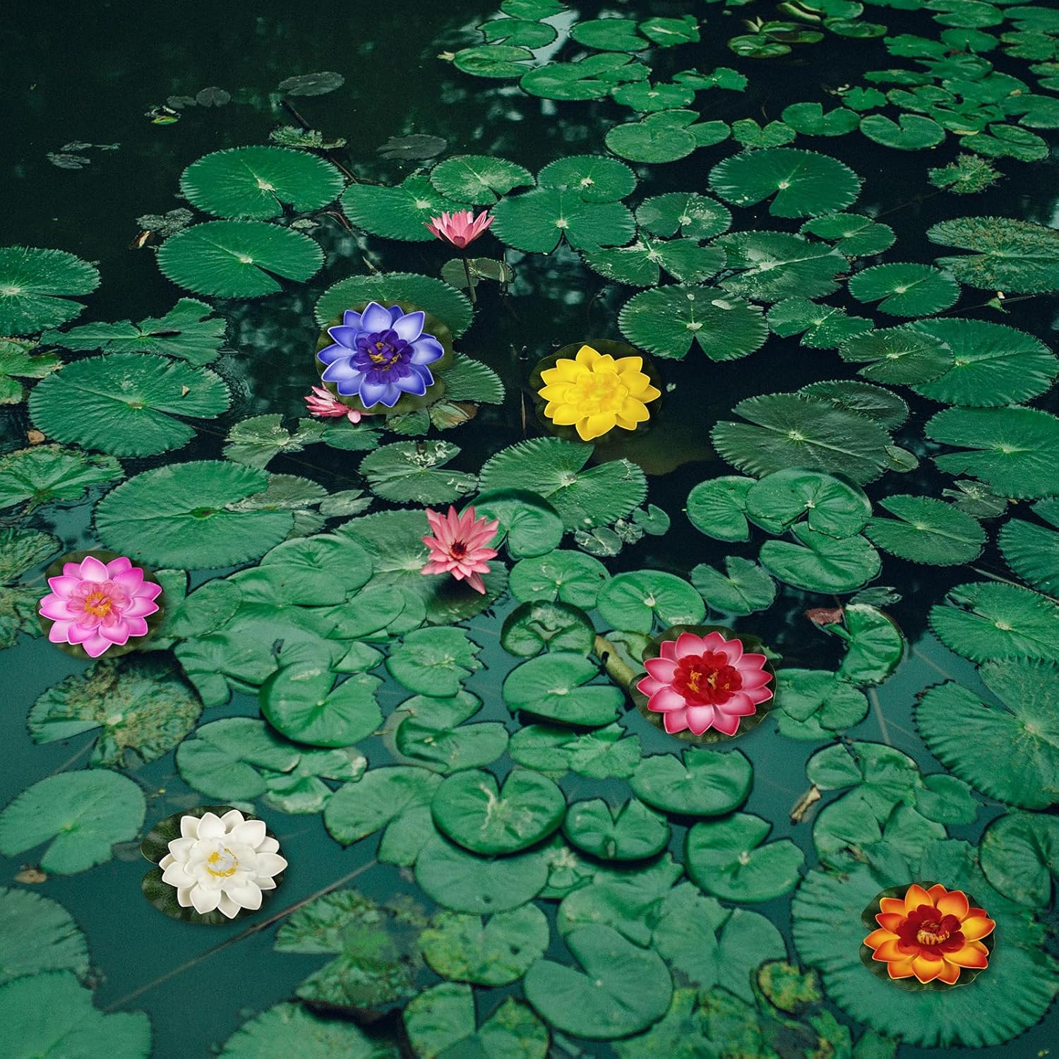 Pack of 6 Artificial Water Lilies, Floating Flowers, Simulated Lotus, Water Lilies Artificial Performed for Decorative Garden, Pond, Patio, Aquarium, Pool (Multi-Colour)