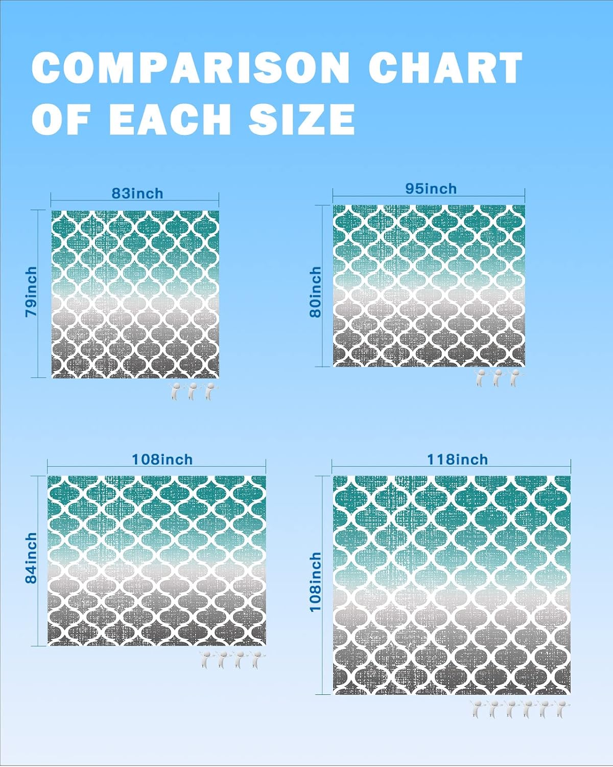 Morocco Modern Ombre Turquoise Grey Beach Blanket Waterproof Sandproof Outdoor Picnic Mat 83"x79" Abstract Lightweight Large Beaach Blankets with 4 Stake & 4 Corner Pockets