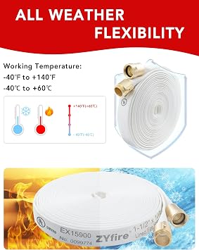 ZYfire Fire Hose 1-1/2 ID x 100 FT, NST Coupling, Single Jacket TPU Lined
