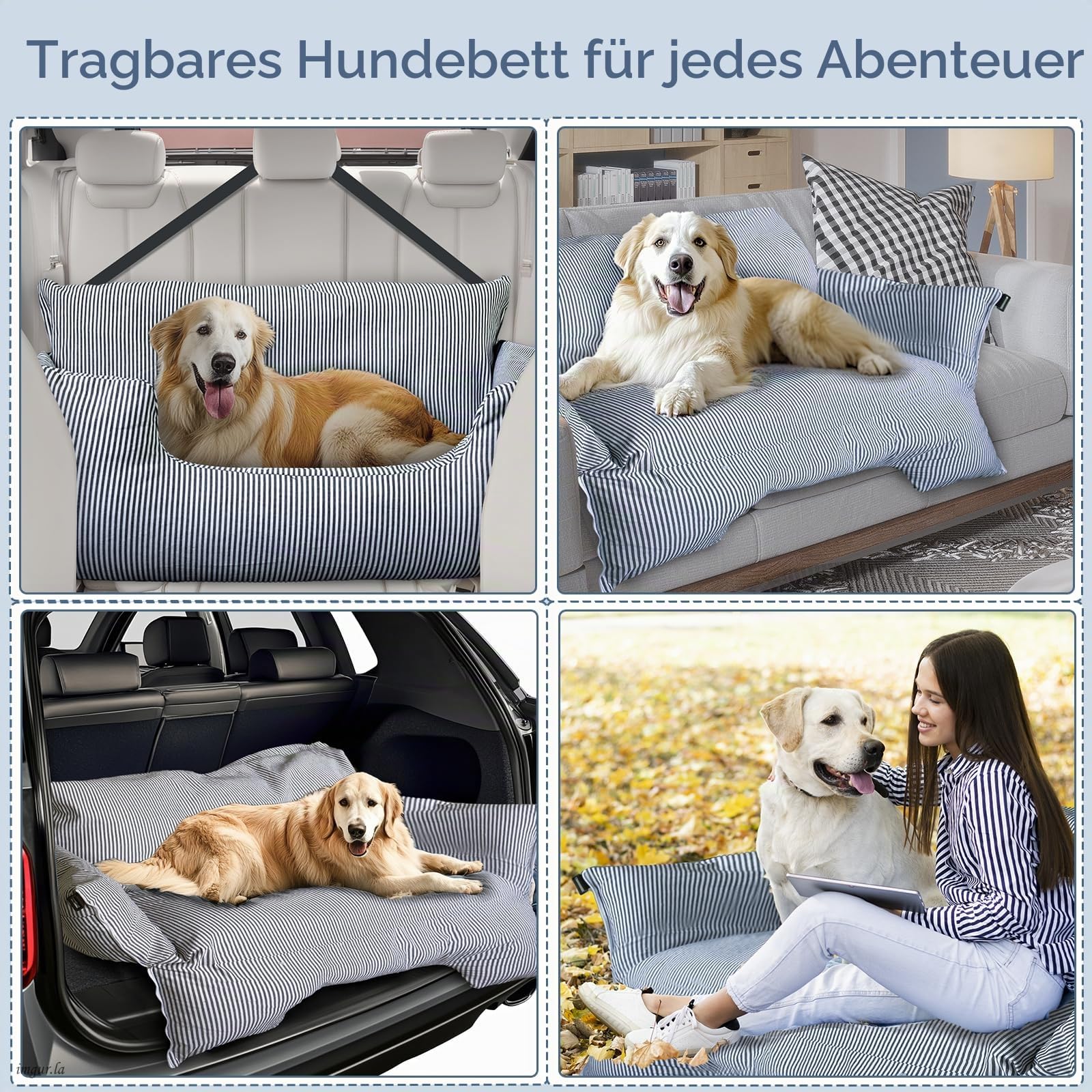 Hunde Autositz für Große Hunde bis 36 kg, Waschbares Hundebett Auto rückbank,Tragbarer Hundesitz Auto mit 2 Sicherheitsleinen & Rutschfester Unterlage