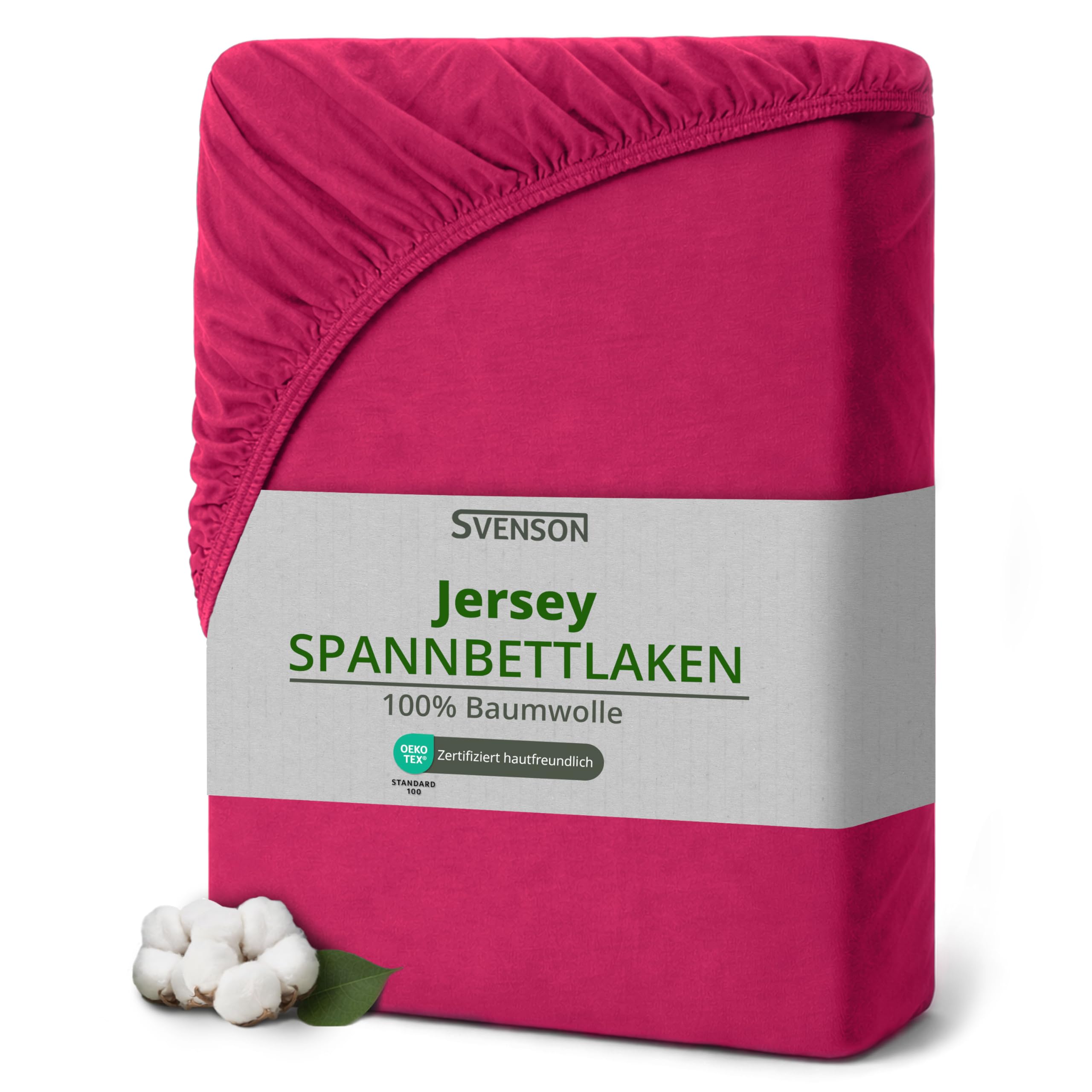 Svenson Jersey-Spannbettlaken aus Baumwolle - weich, elastisch und bequem für den täglichen Gebrauch, 180x200 cm, Pink